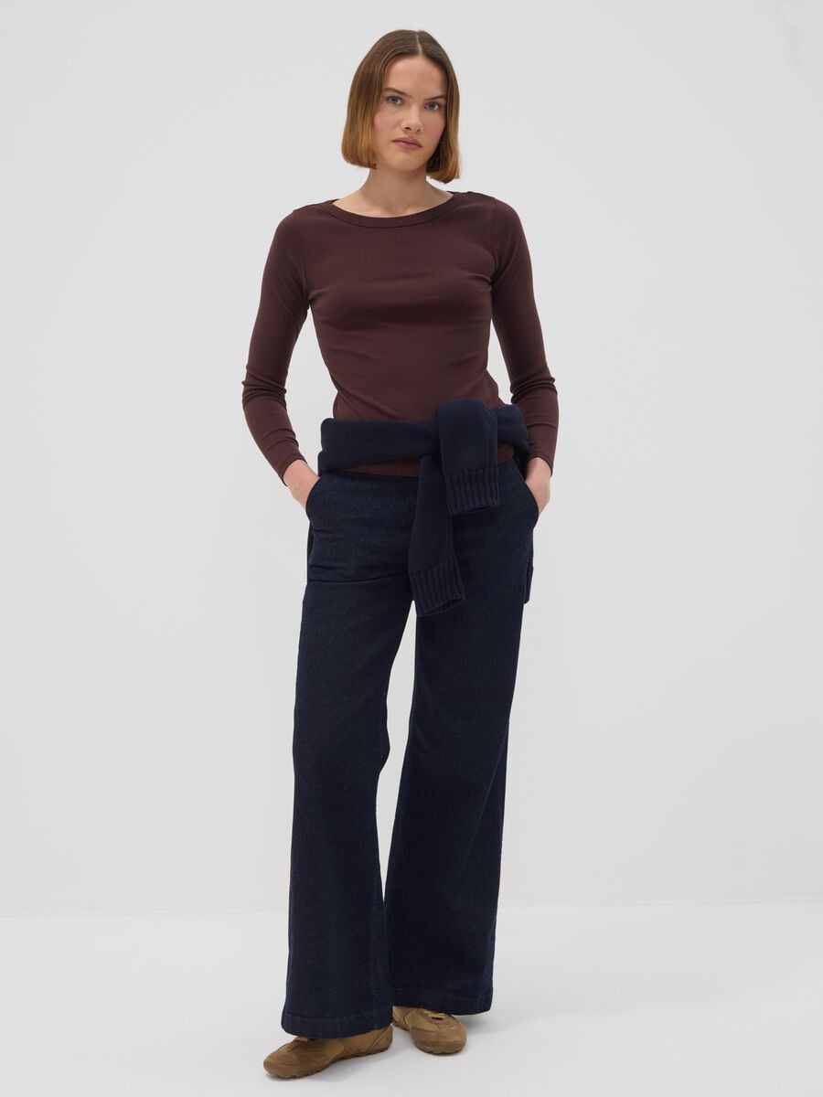 T-shirt marrone in puro cotone con girocollo regular fit_2