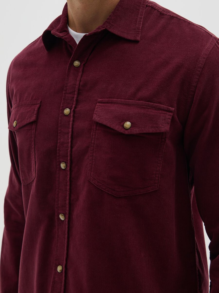 Red pure cotton corduroy regular fit shirt_3