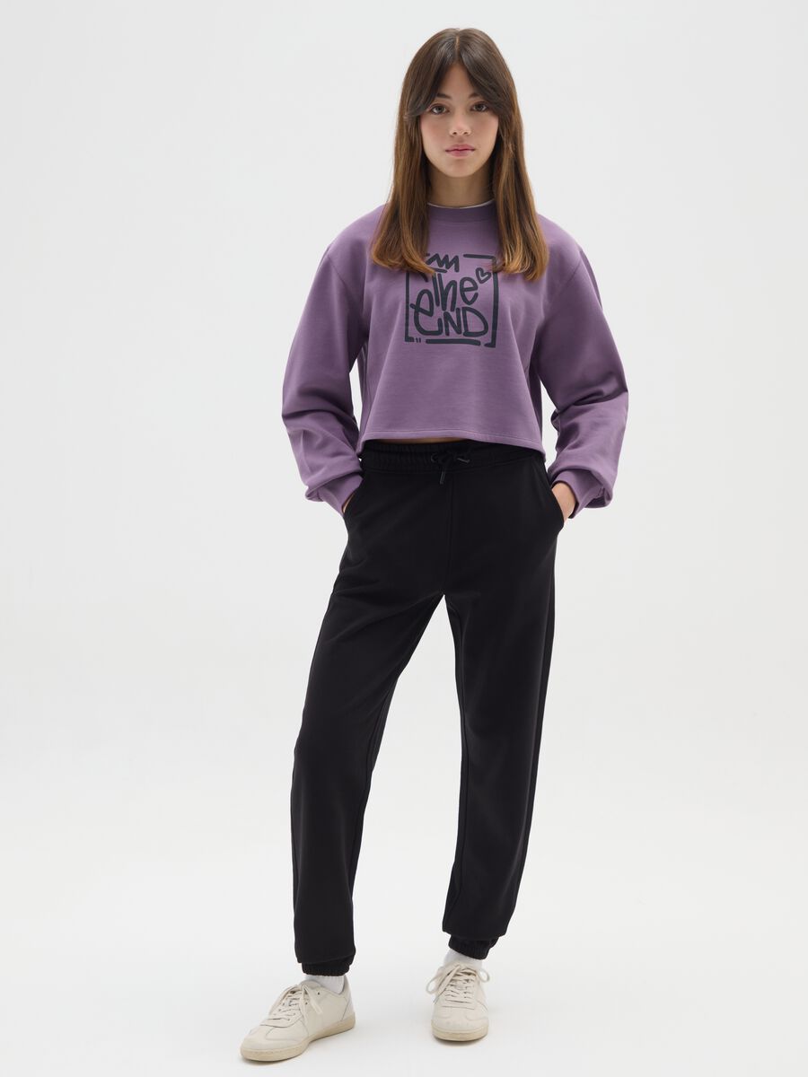 Girls' black pure cotton regular fit trousers_0