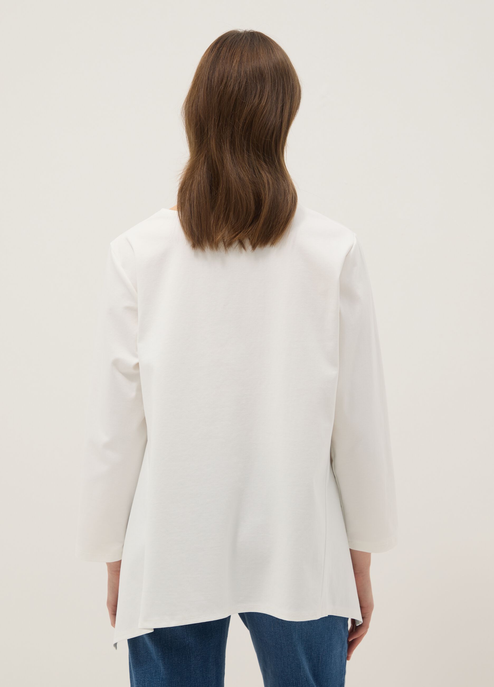 White stretch cotton button-up blouse, regular fit