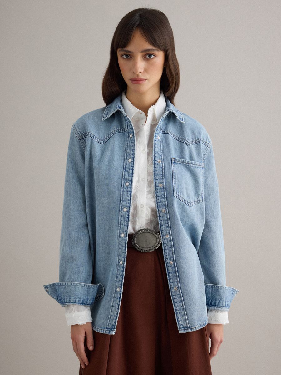 Blue denim pure cotton shirt regular fit_1