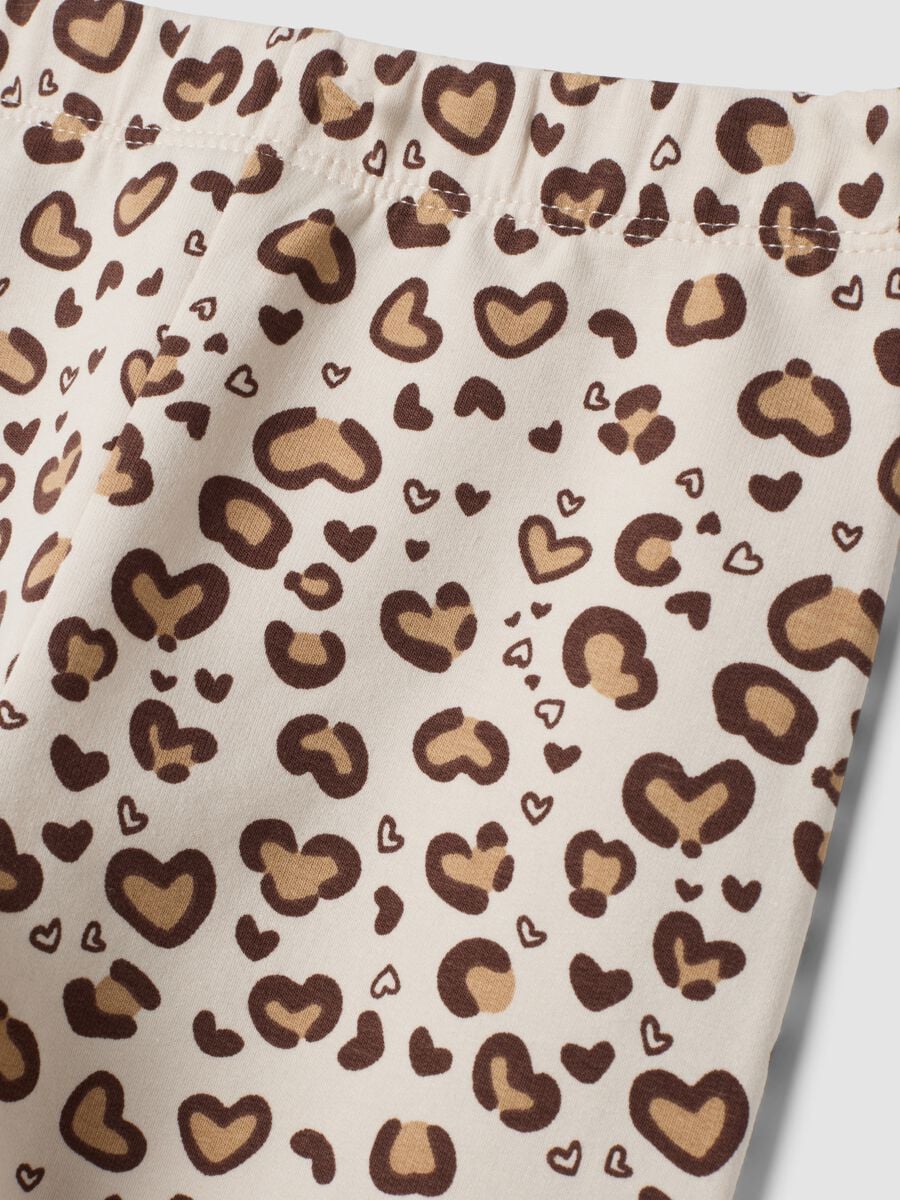 Leggings beige in cotone elasticizzato con stampa animalier_1