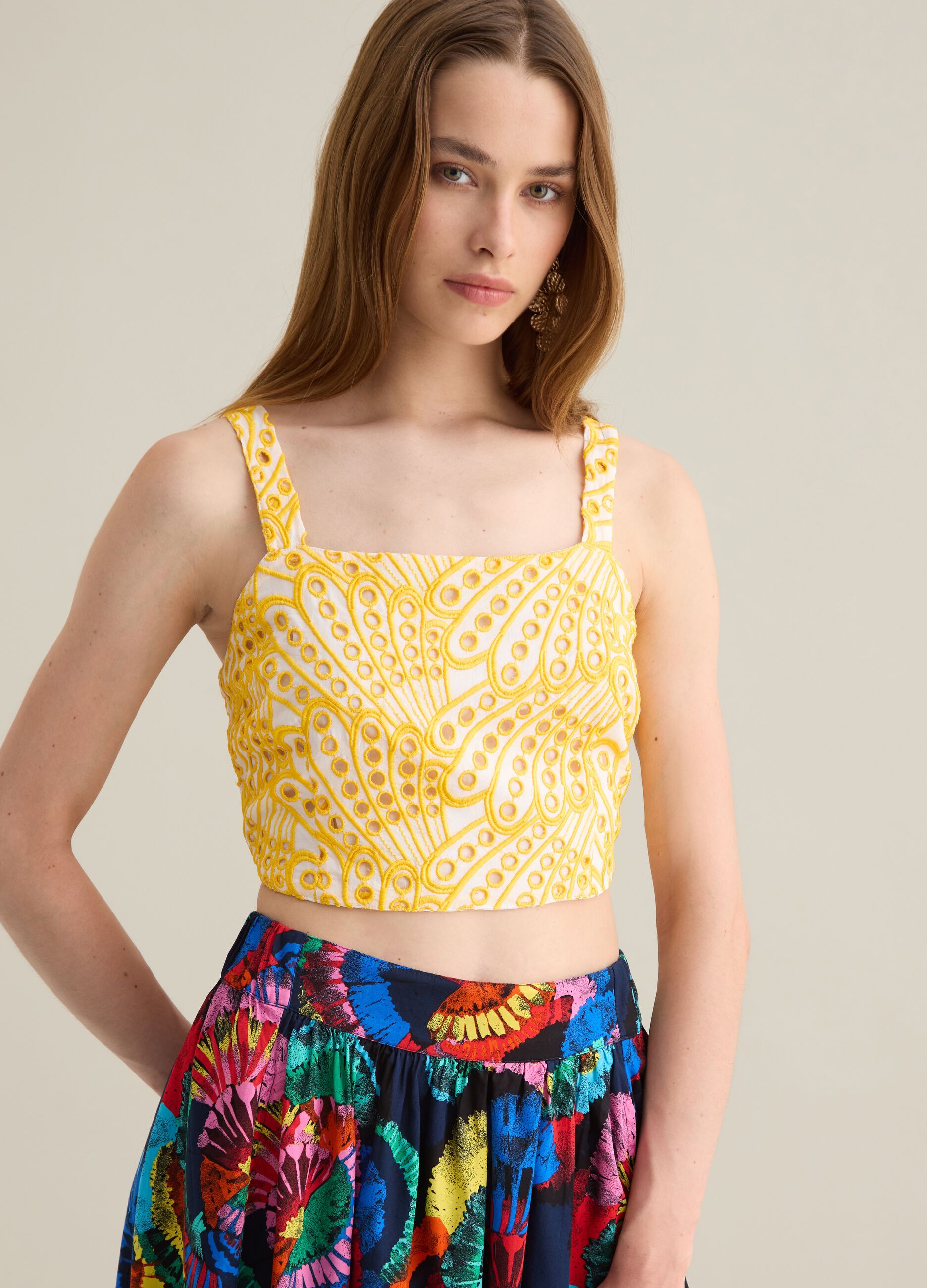 Women’s multicoloured crop top in 100% cotton with regular fit