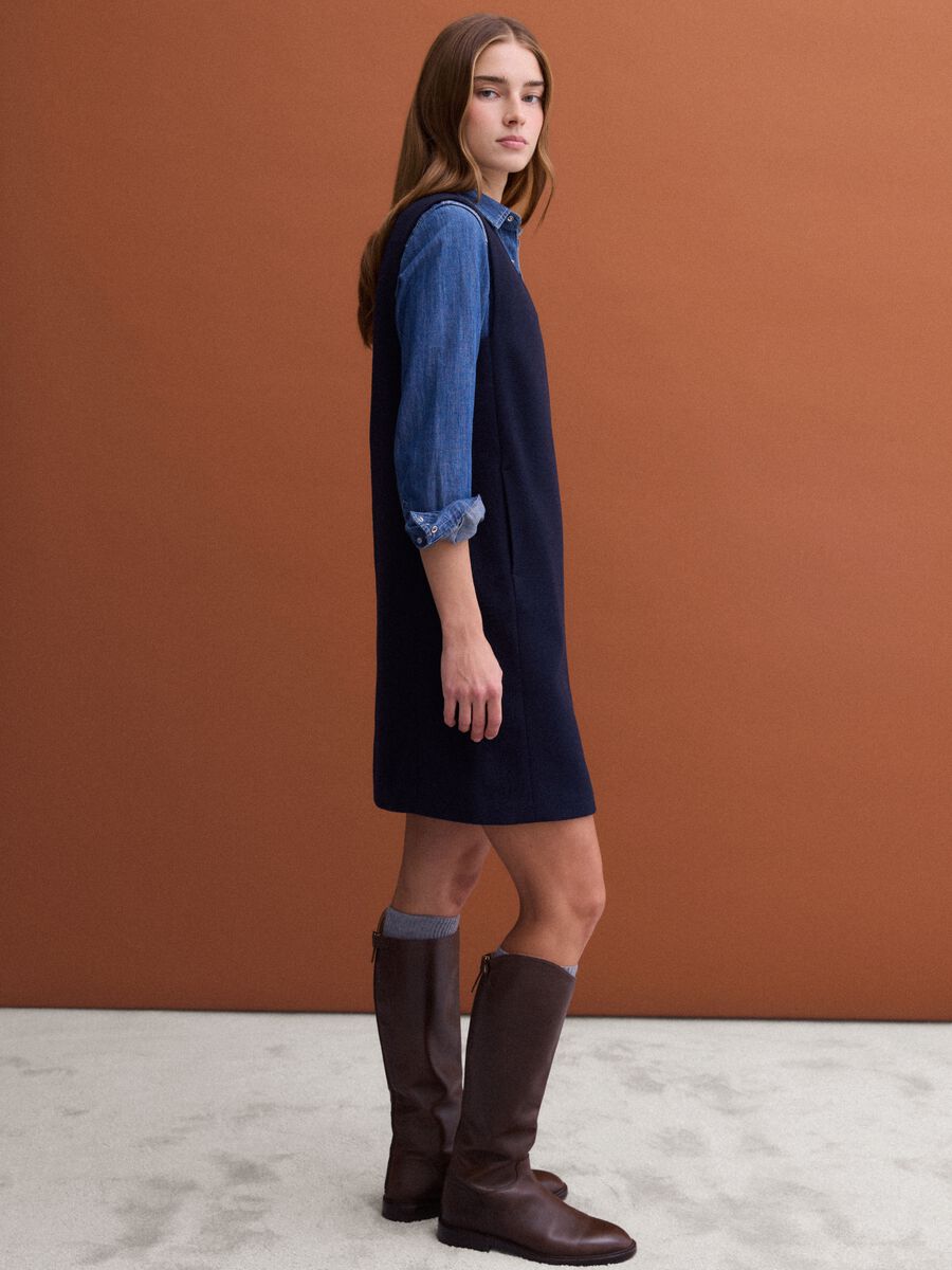 Abito smanicato blu in misto lana regular fit_1
