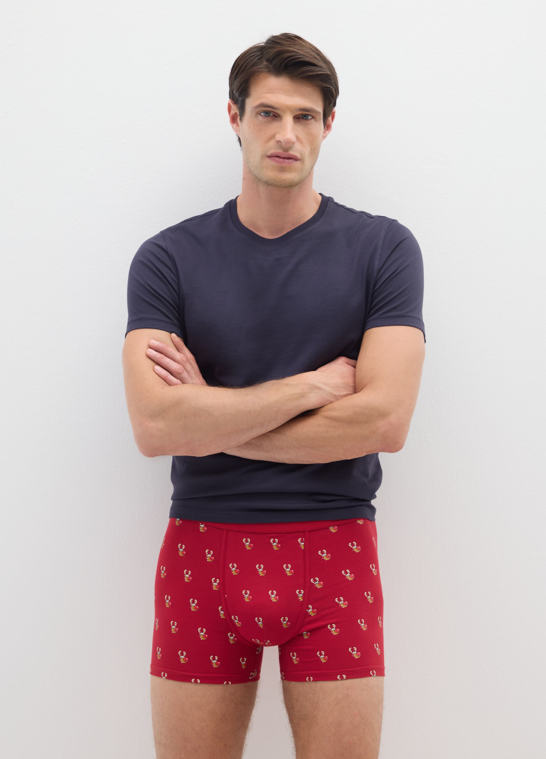 Red Stretch Cotton Christmas Boxers Regular Fit