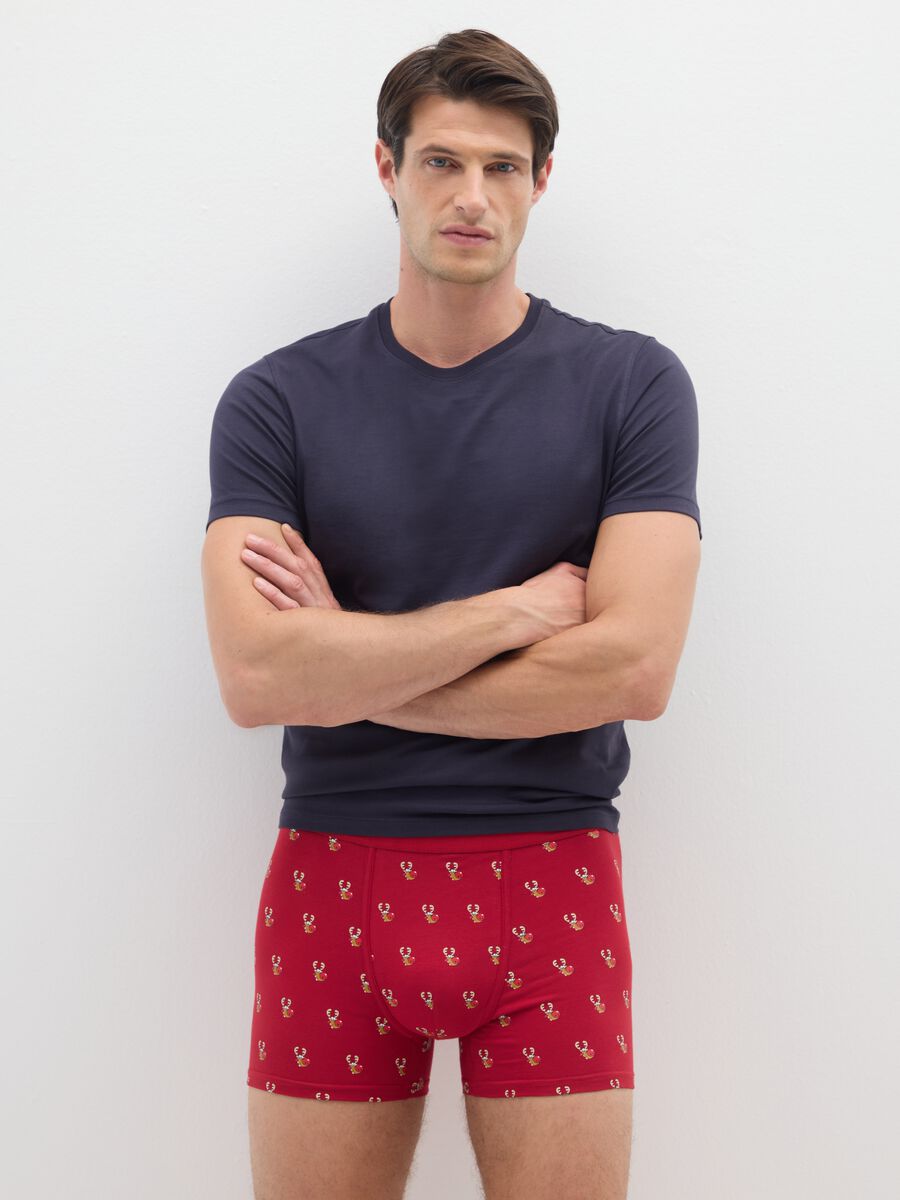 Red Stretch Cotton Christmas Boxers Regular Fit_0