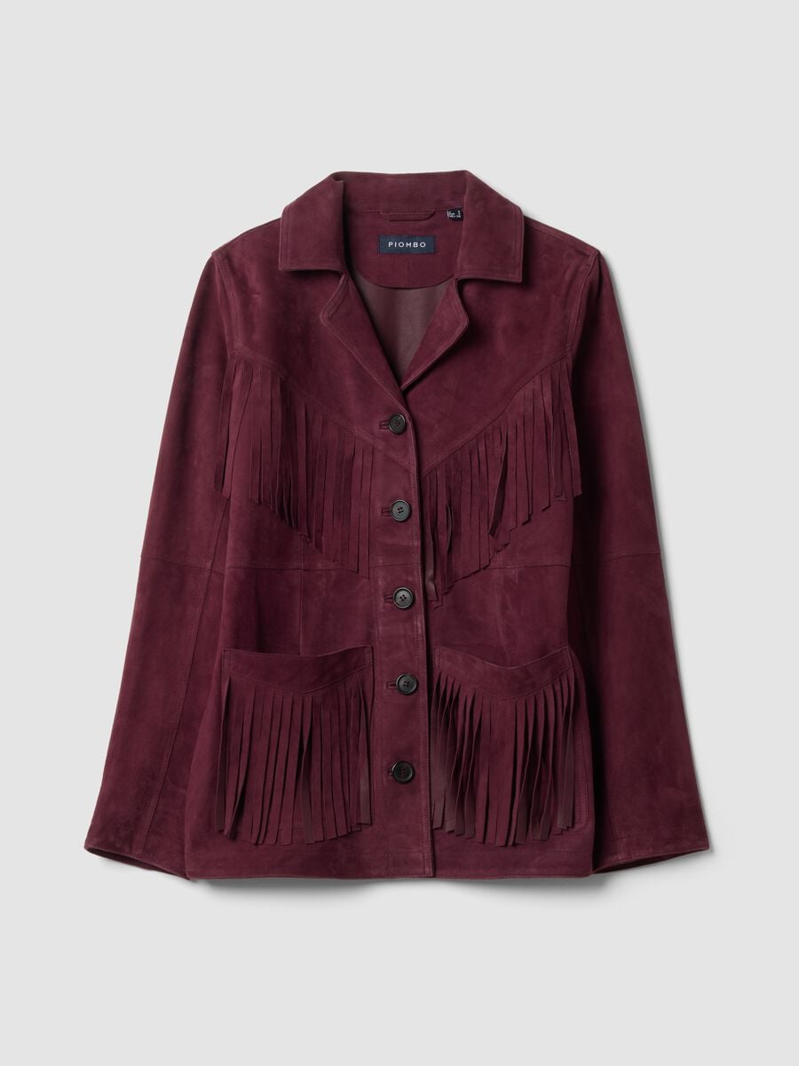 Blazer rosso in vera pelle con frange regular fit_1