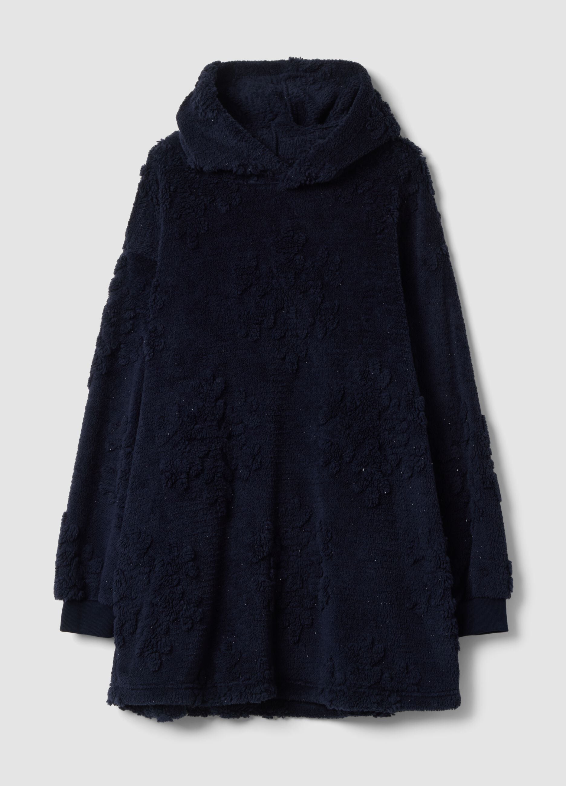 Soft blue hooded robe with long sleeves
