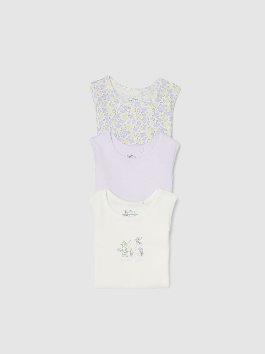 Tripack body senza maniche in puro cotone multicolor da neonata_3