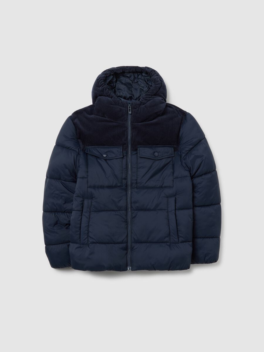 Regular fit blue padded jacket for boys with hood and zip_0