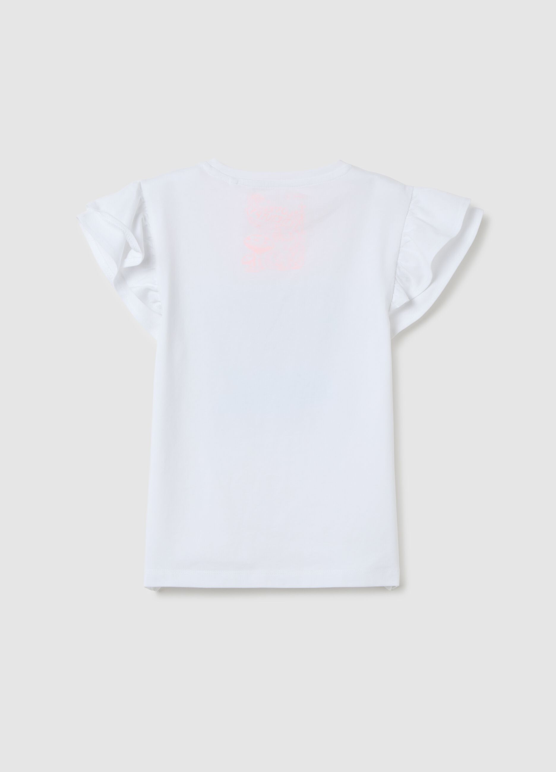 Girls' white stretchy cotton T-shirt