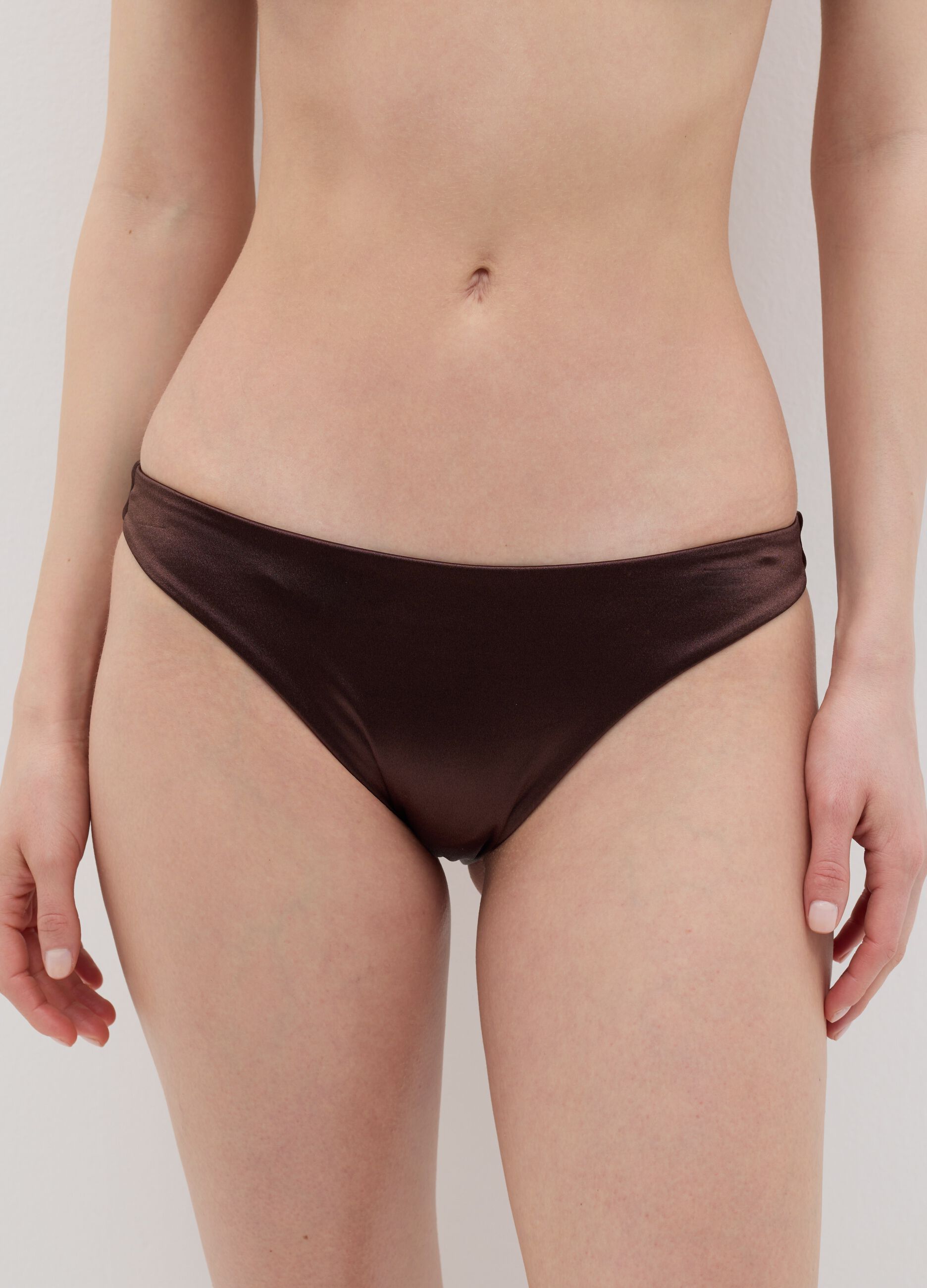 Brown satin-effect bikini briefs