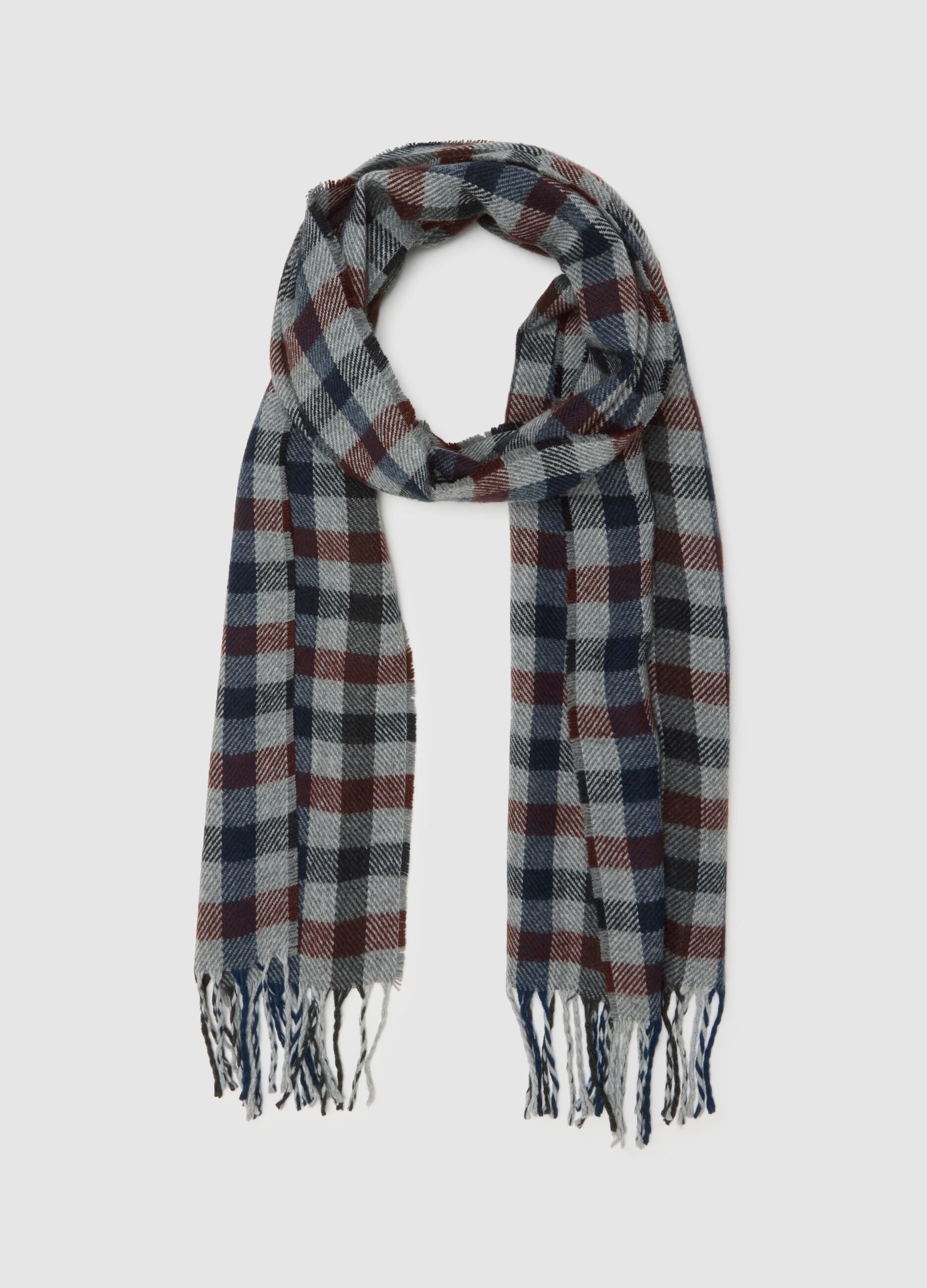 Multicolour Checkered Scarf with Fringes