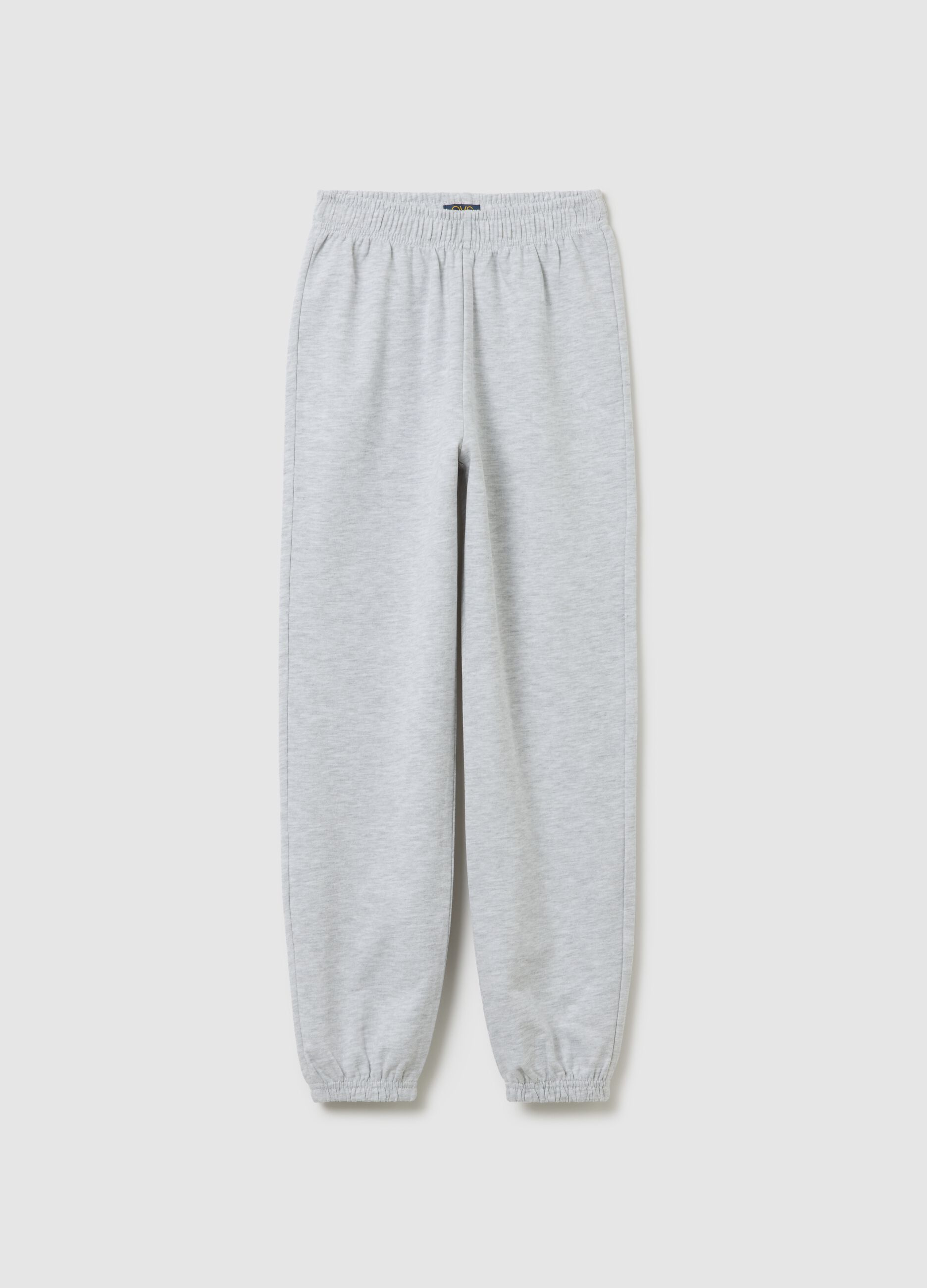 Girls' regular fit grey cotton jogger trousers