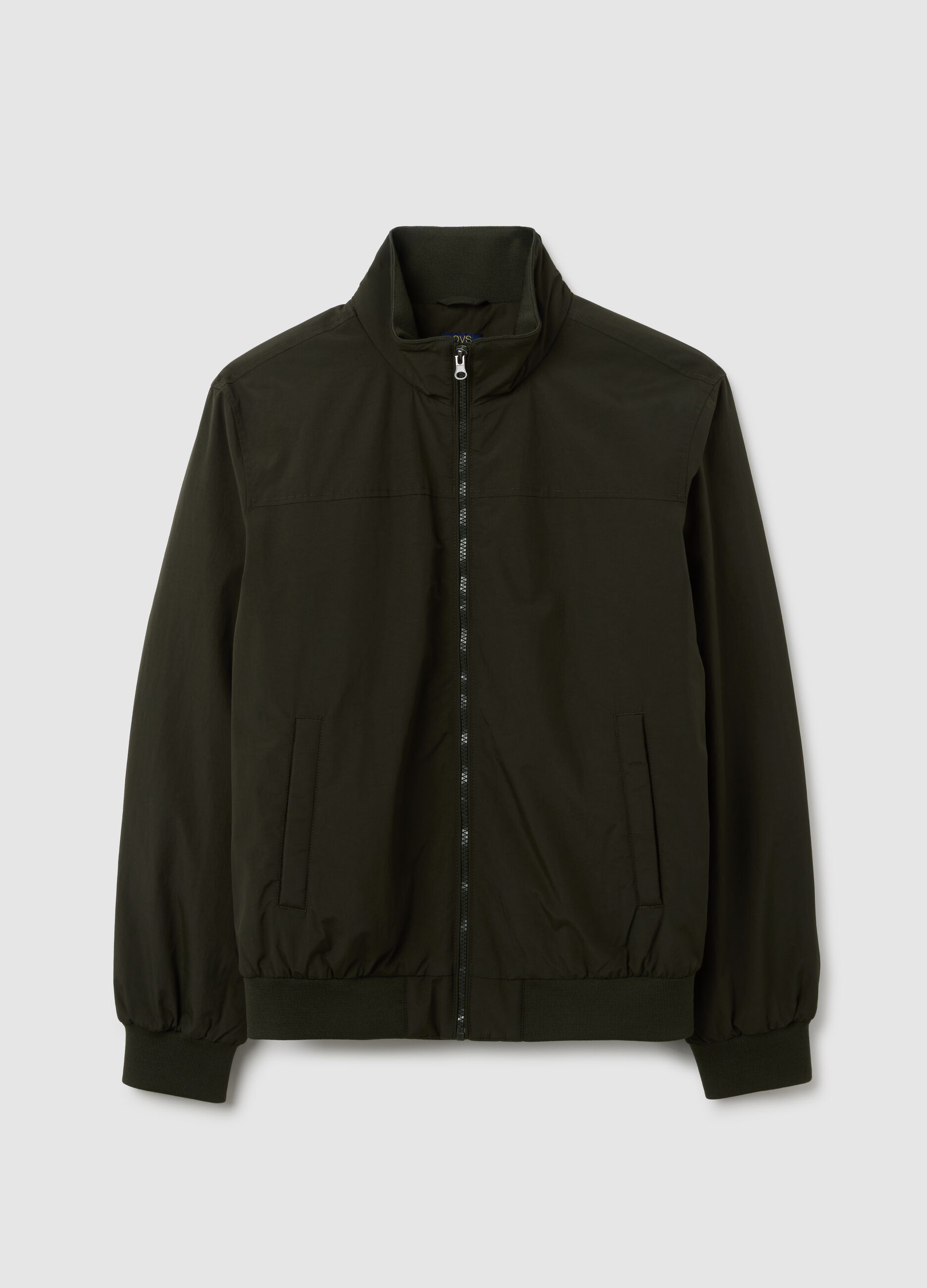 Green padded jacket with zip closure
