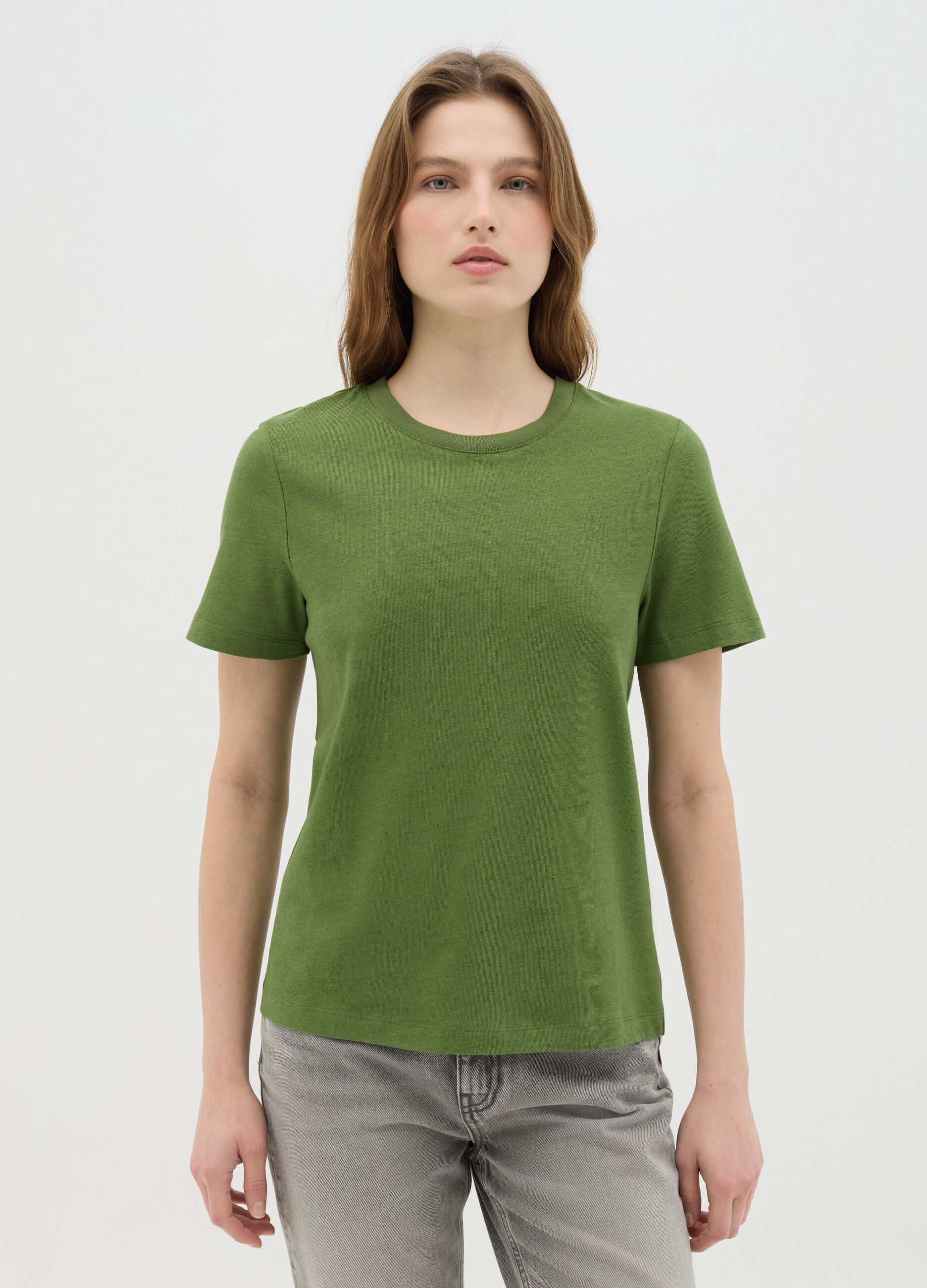 Green Cotton and Linen T-shirt