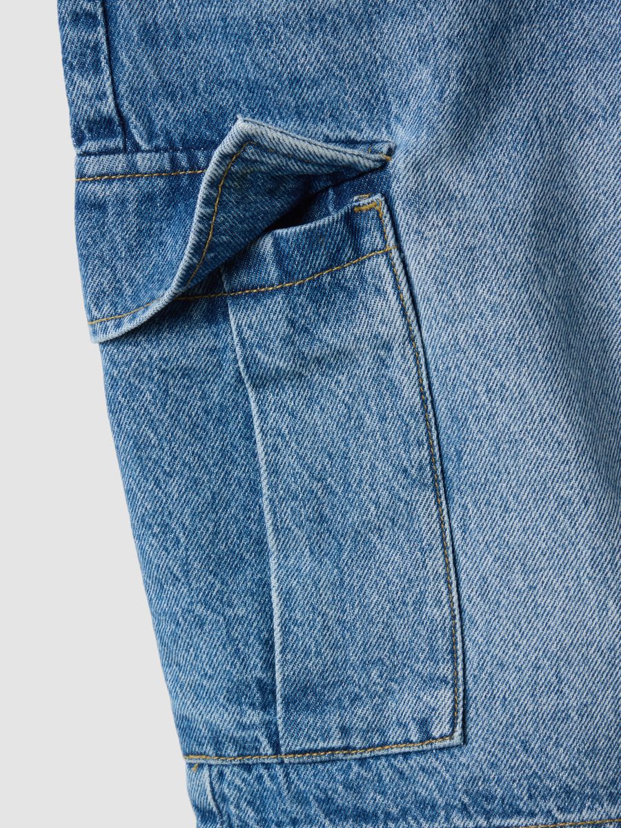 Regular-fit pure cotton blue denim Bermuda shorts_5