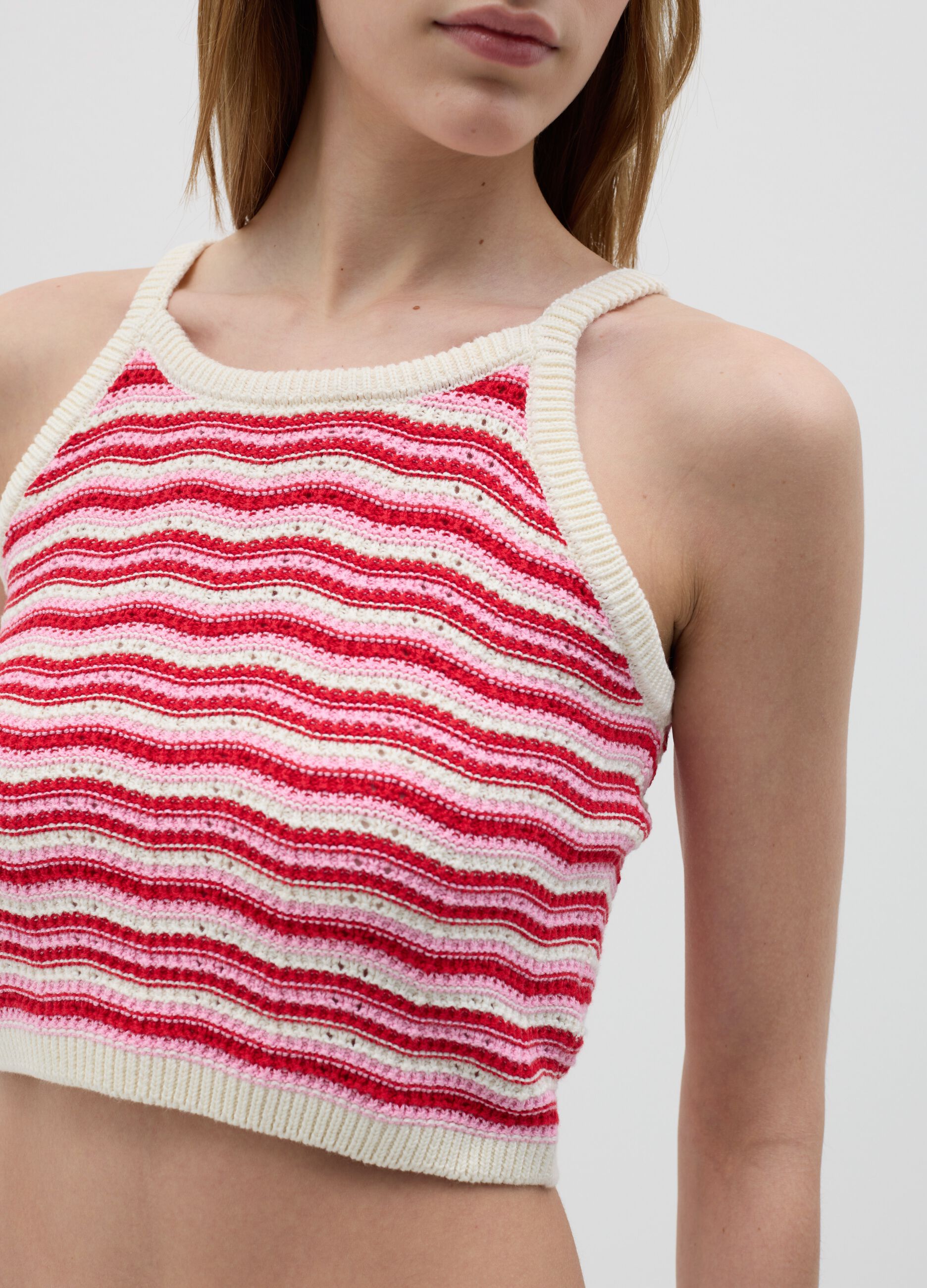 Red and white striped top in pure cotton B.Angel