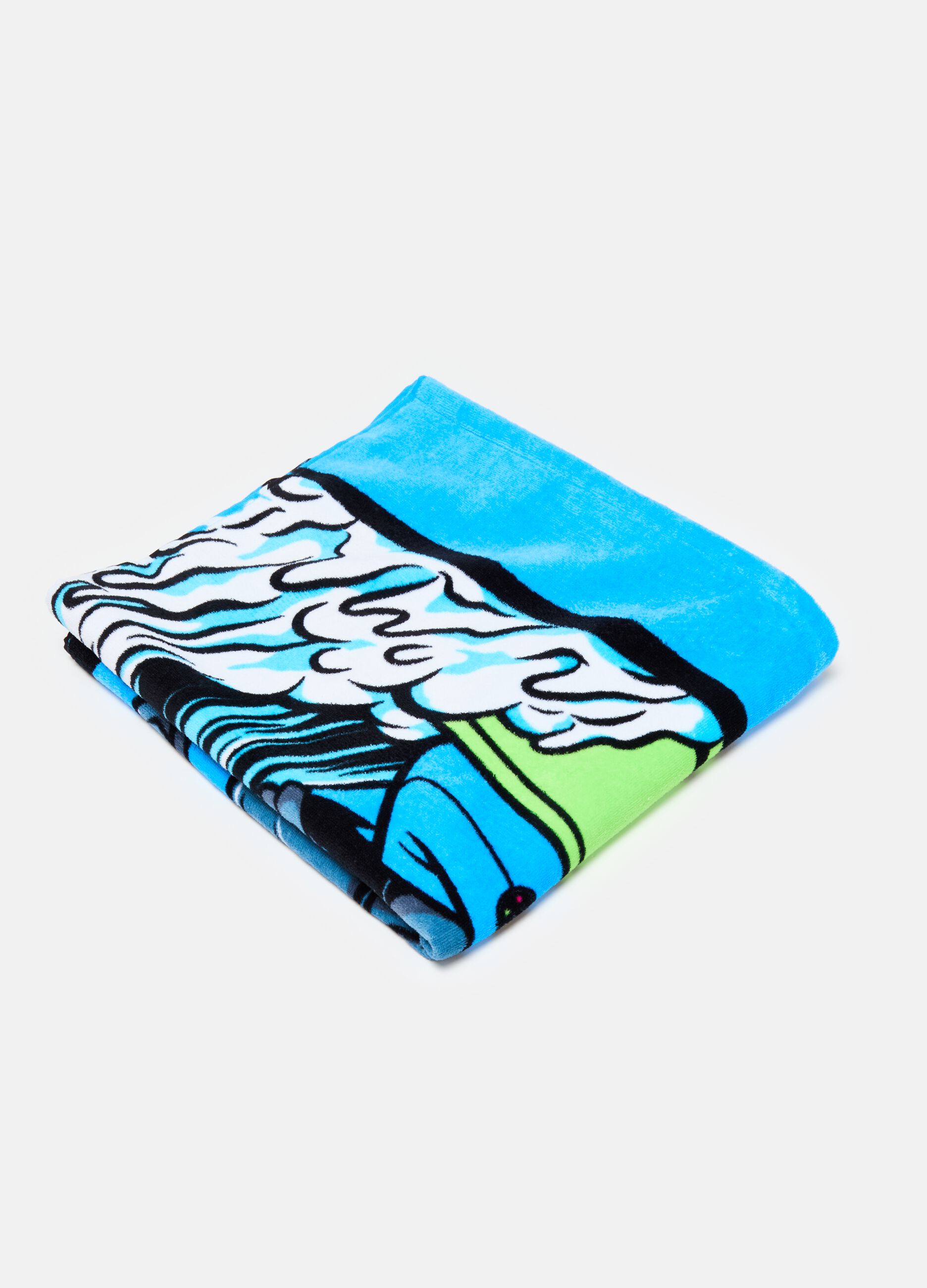Beach towel with surfer shark print