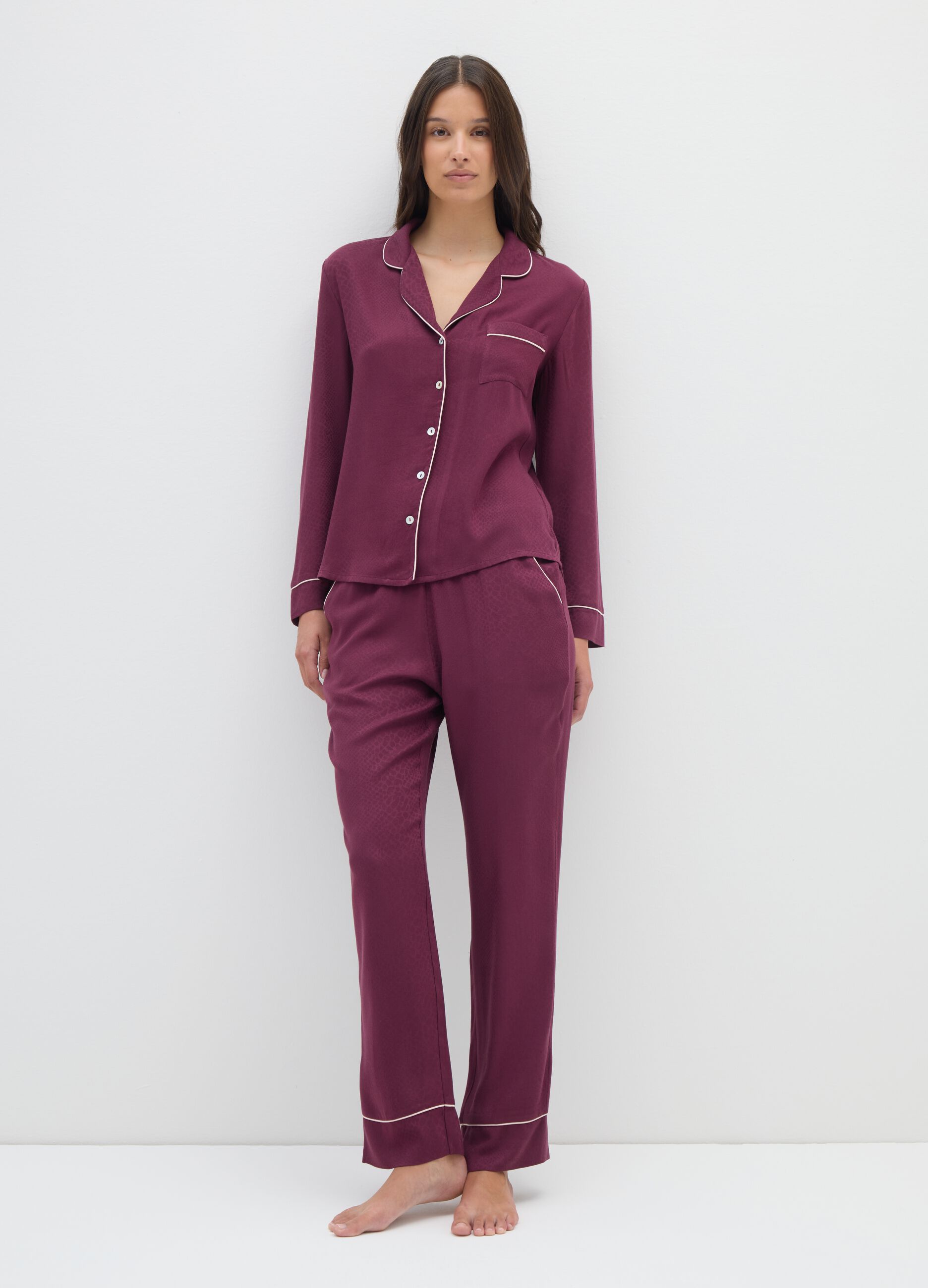 Purple pyjama trousers with elastic waistband