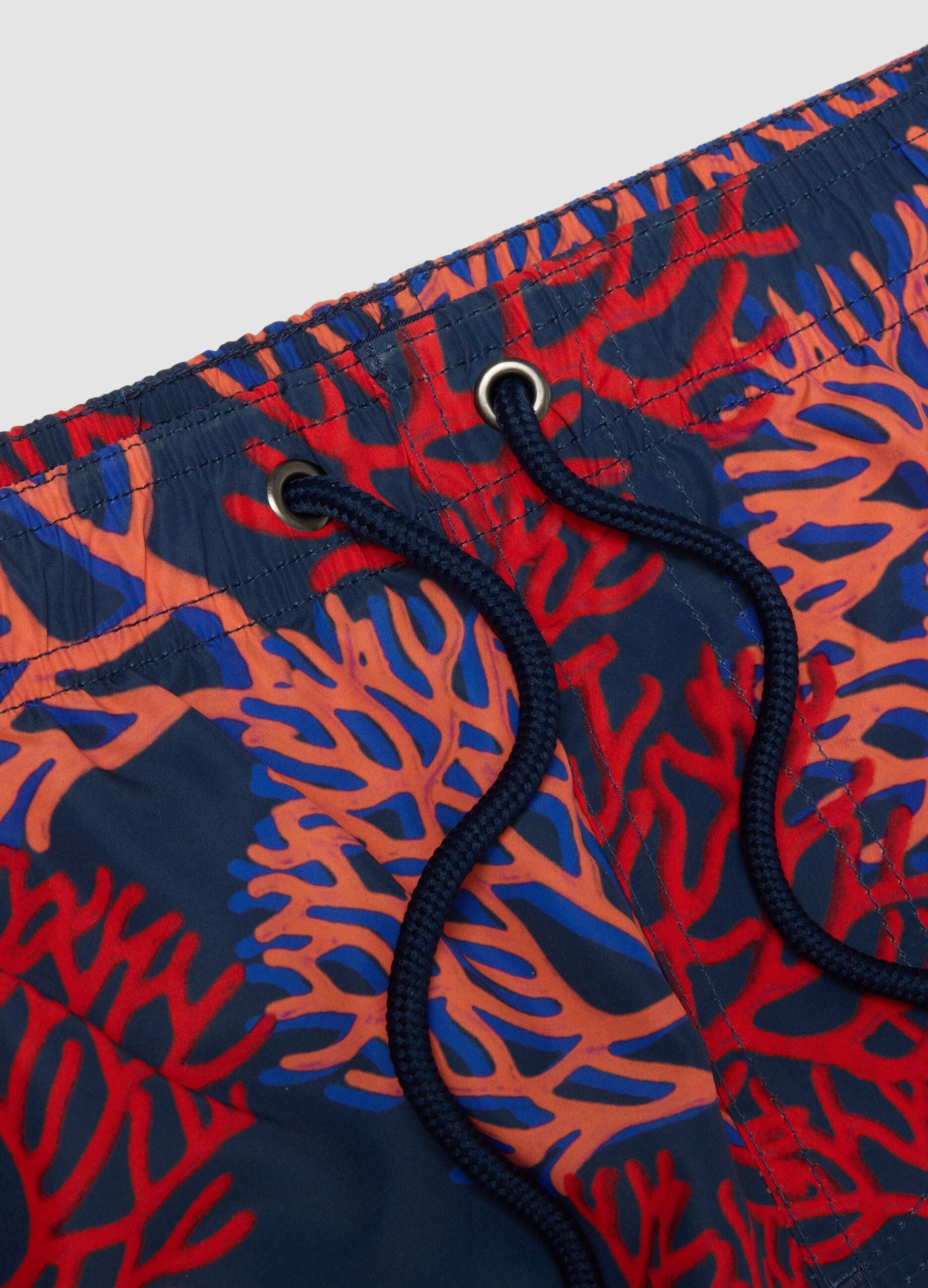 Multicolour coral-print boxer swim shorts