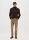 Beige stretch cotton ribbed slim fit trousers_0