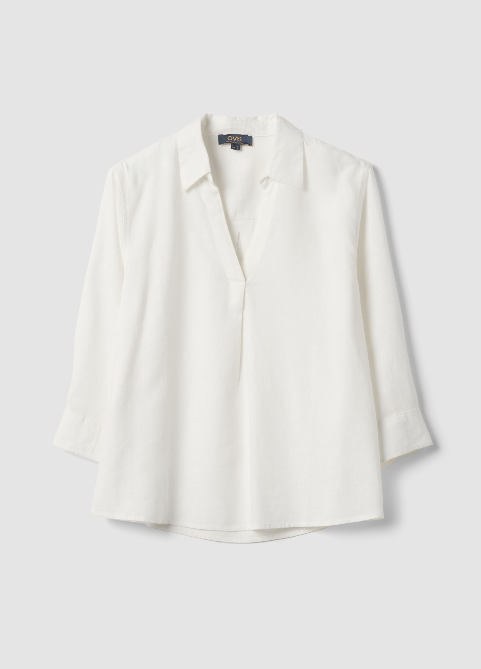 White linen and viscose-blend V-neck regular-fit shirt