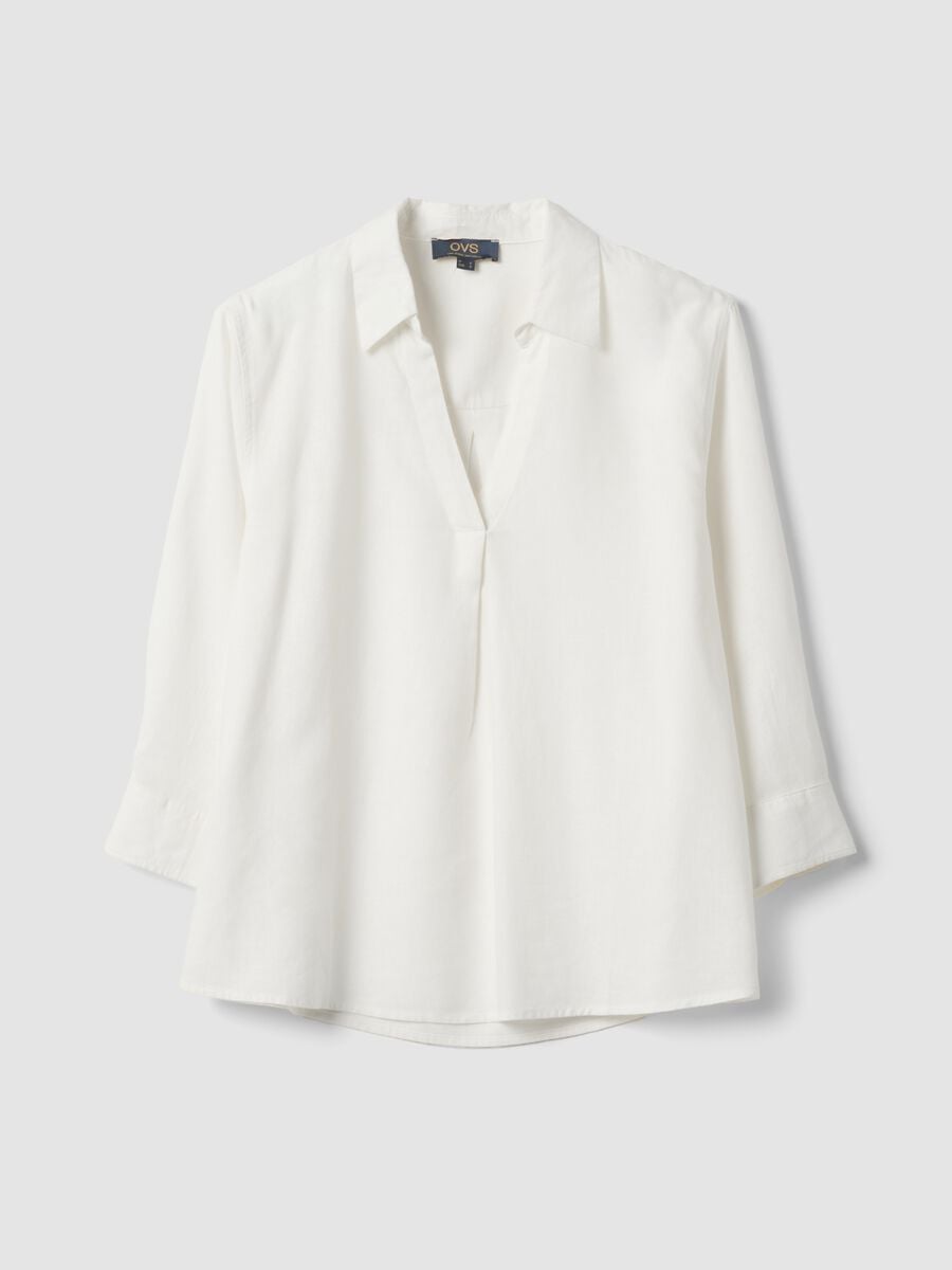 White linen and viscose-blend V-neck regular-fit shirt_5