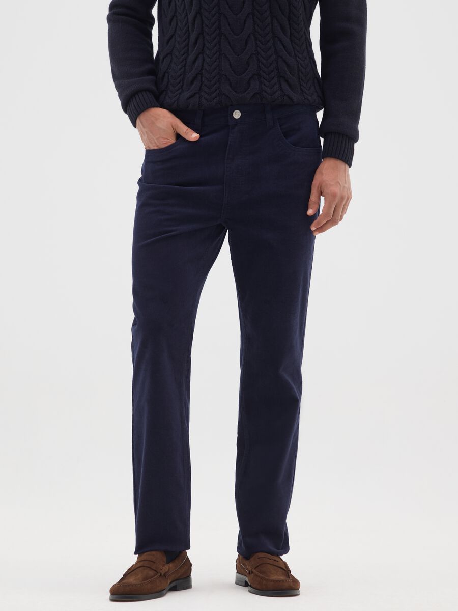 Slim fit blue stretch cotton trousers_1