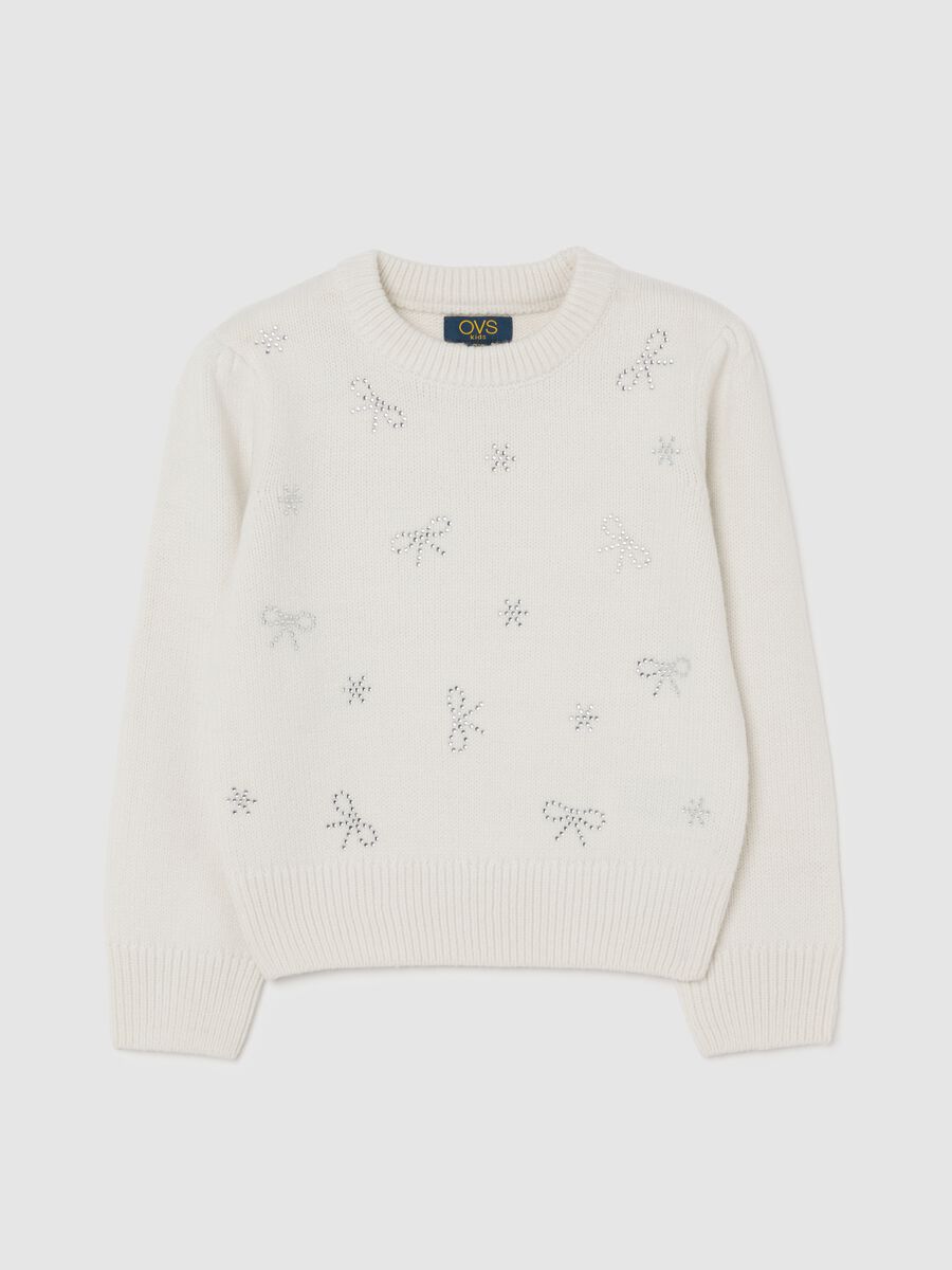 Girls' white regular fit jumper with sparkles_0
