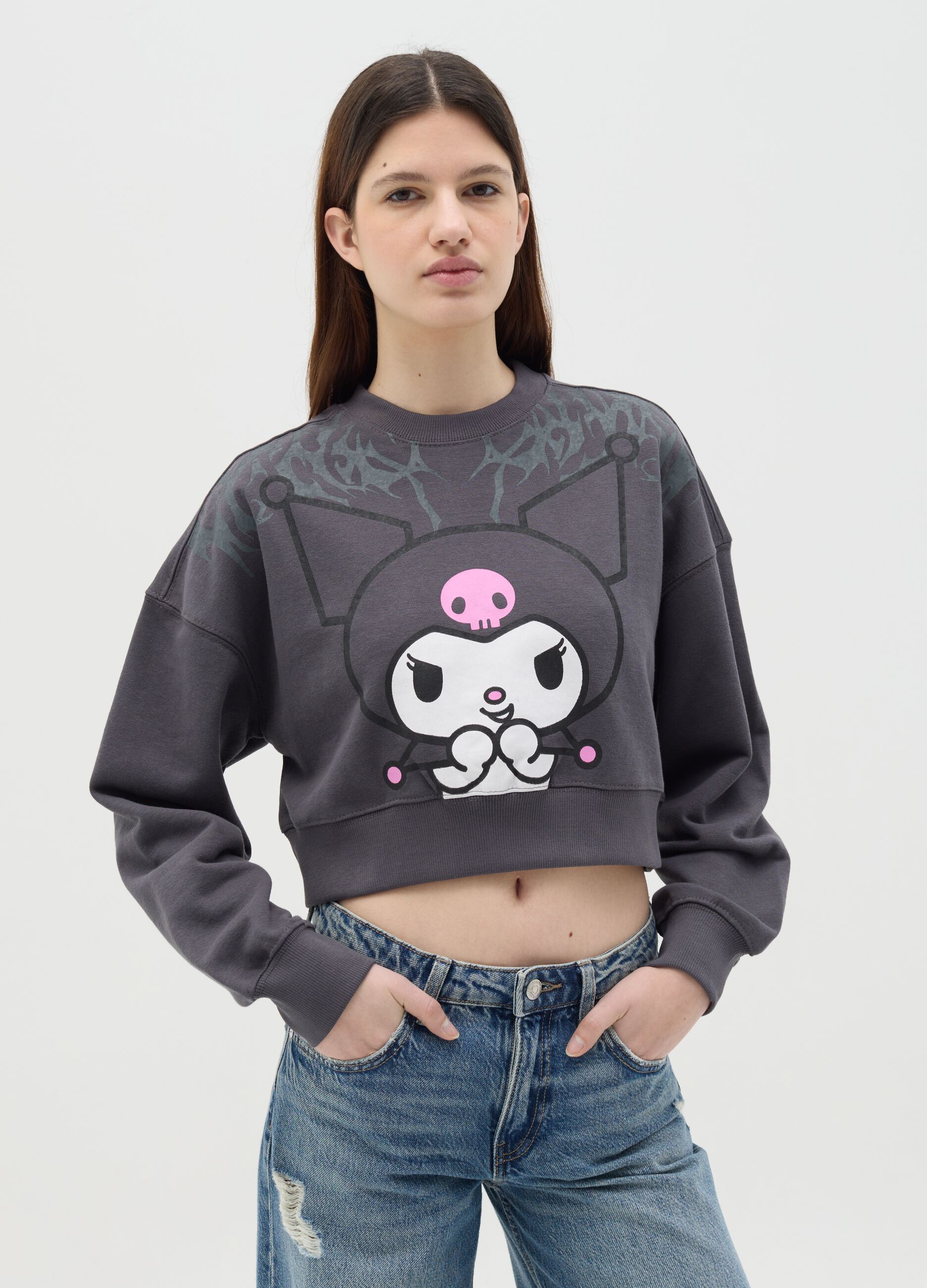 Black cropped sweatshirt with Kuromi print