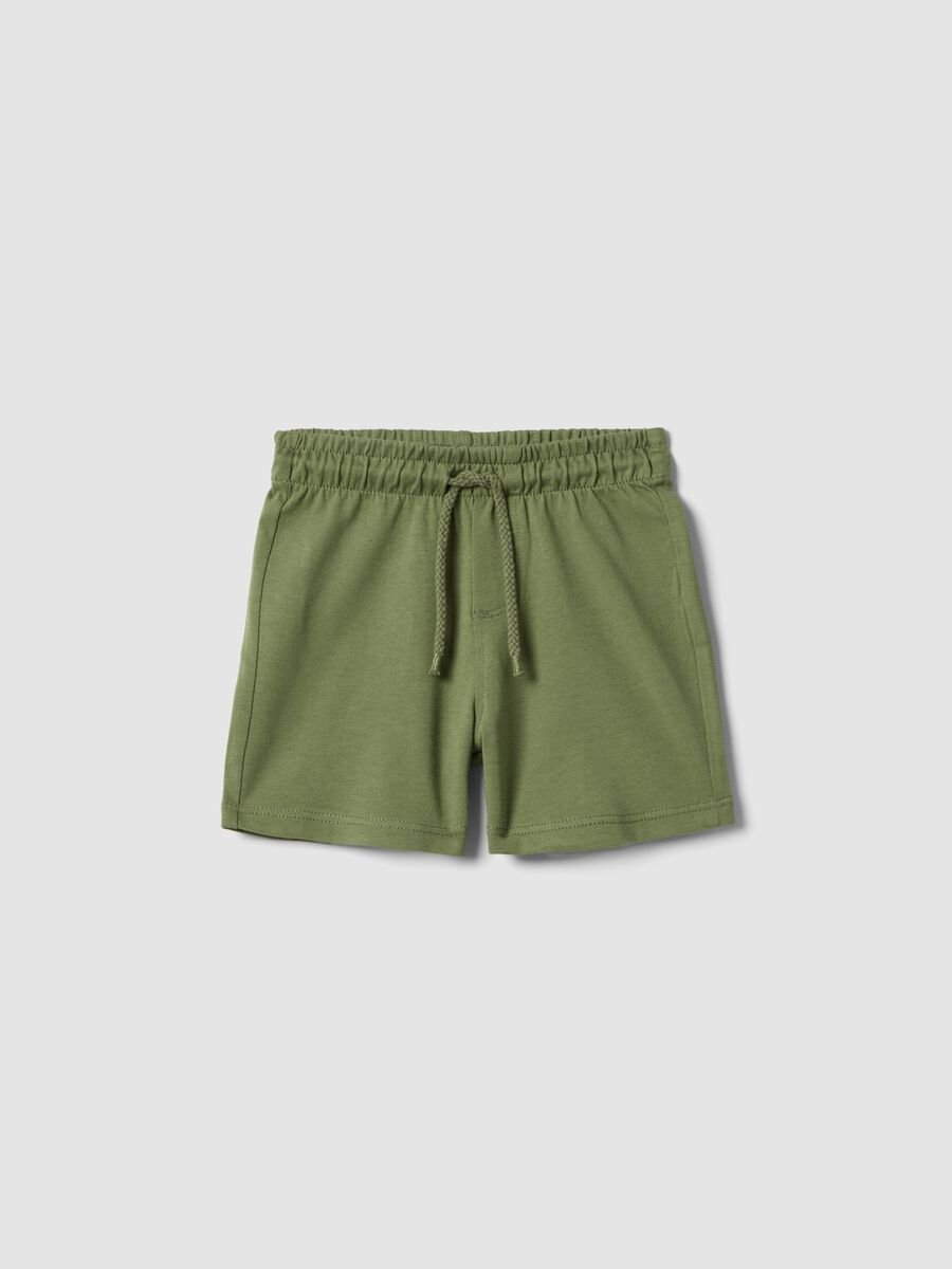 Green regular fit cotton shorts for kids with back pocket_0