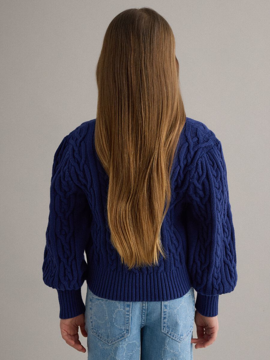 Girls' regular fit deep V blue pure cotton braided cardigan_1