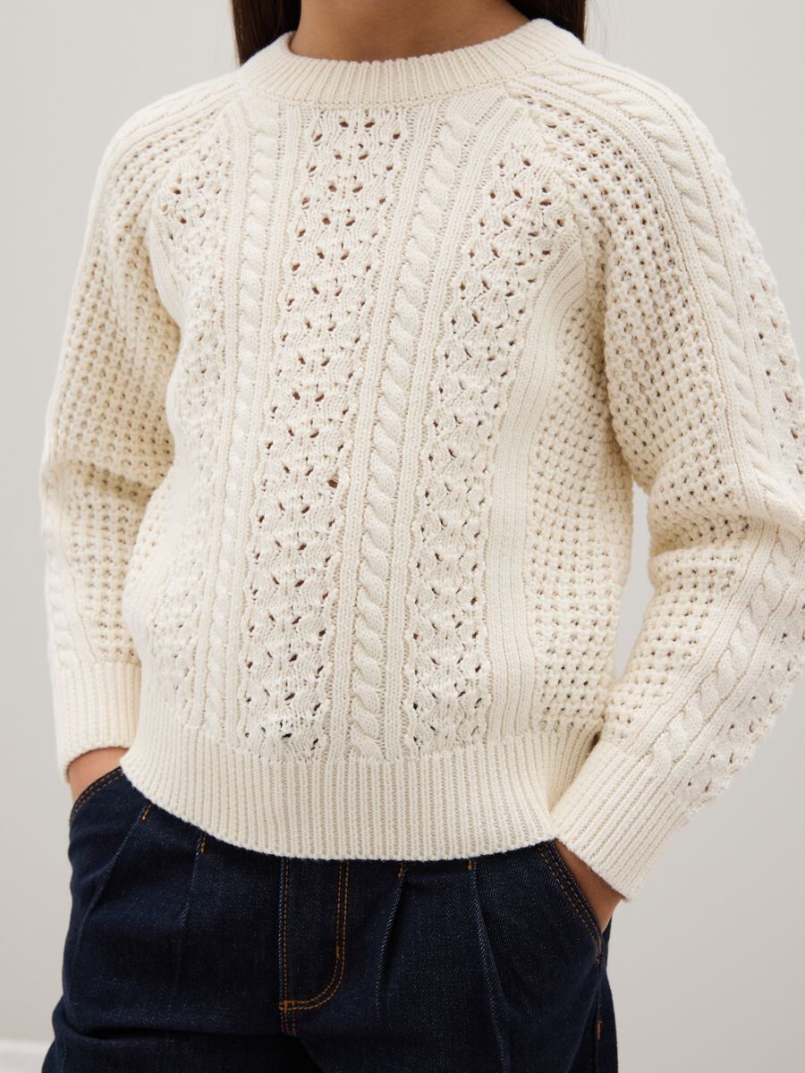 Maglione da ragazza in misto cotone beige regular fit_2