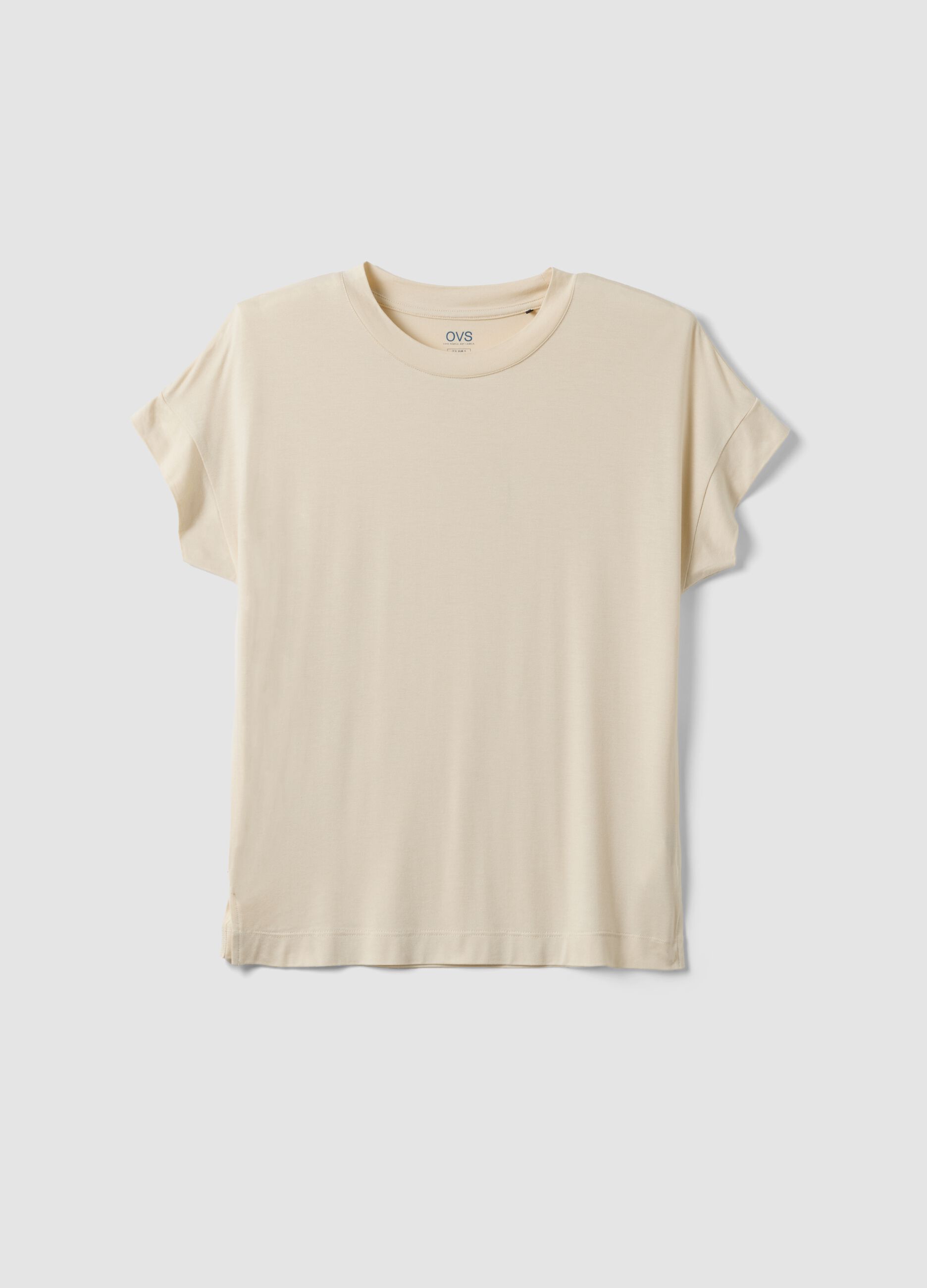 Beige short-sleeve stretch viscose T-shirt