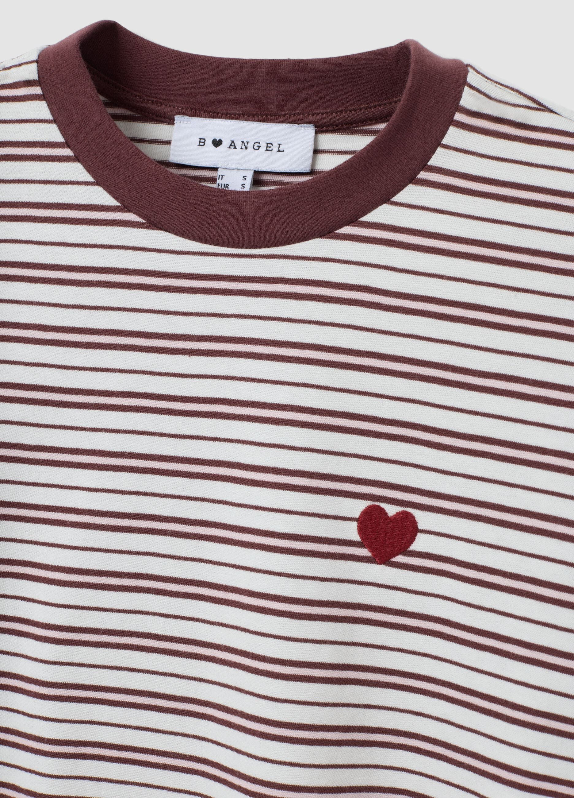 Multicolour relaxed-fit striped pure cotton T-shirt with chest embroidery