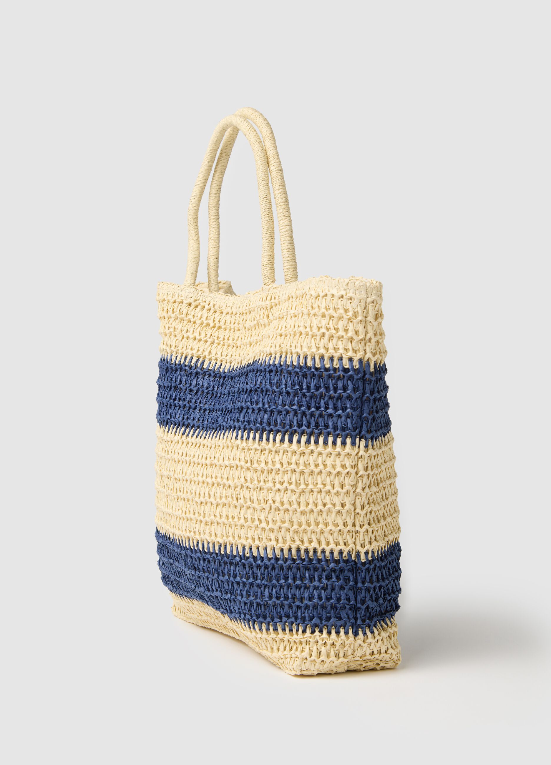 Women's bag with blue and beige stripes