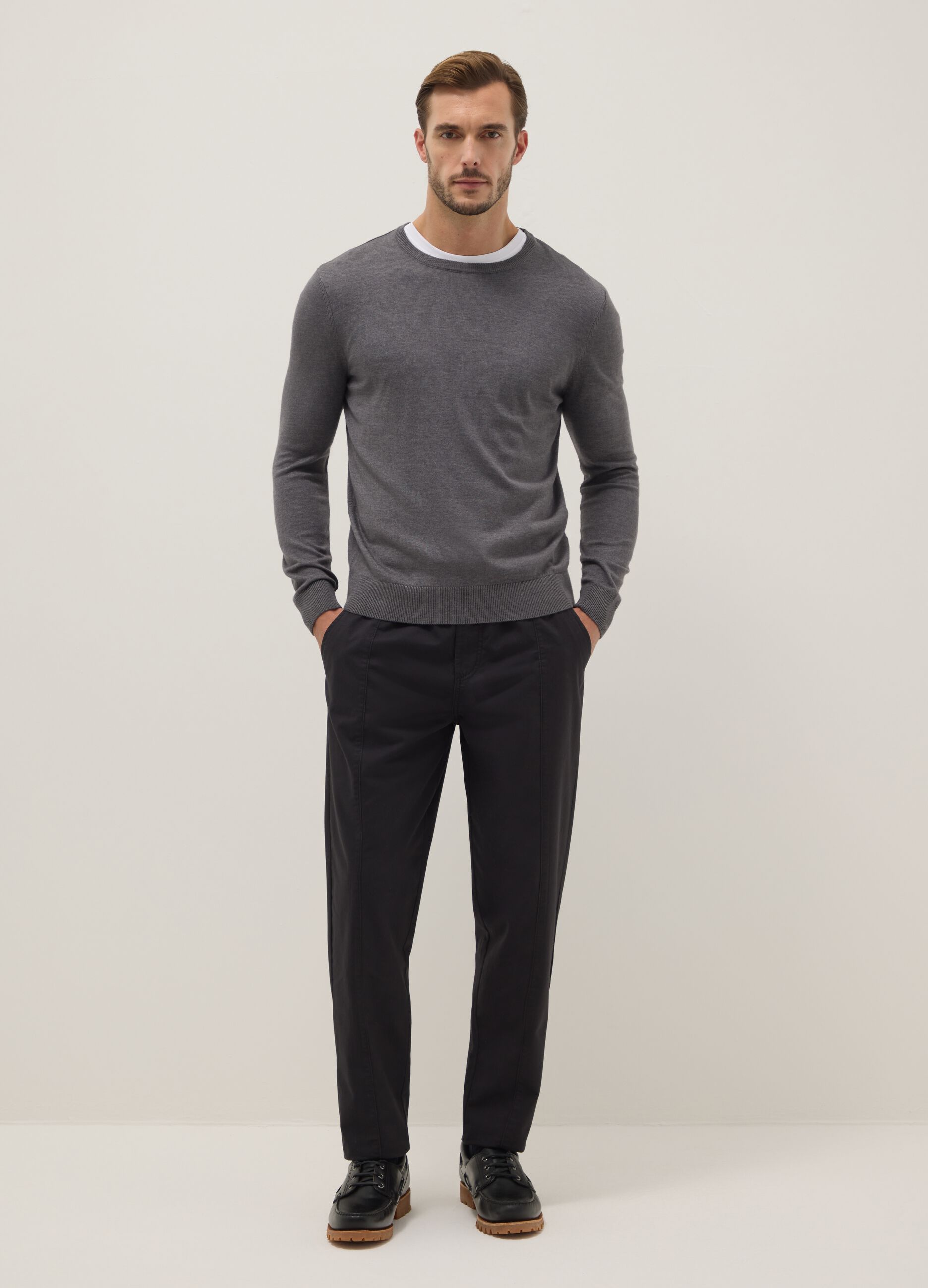 Black slim fit cotton chino trousers