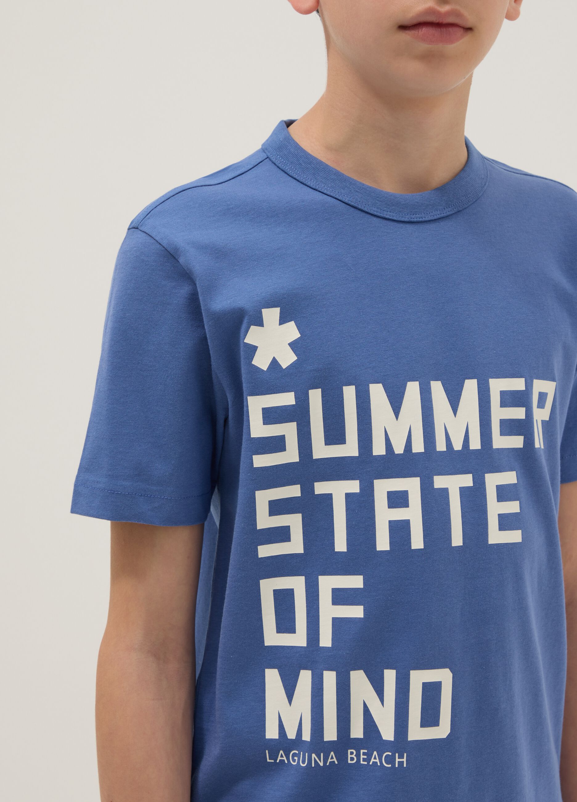 Boys' Regular Fit Blue Cotton T-Shirt with Print