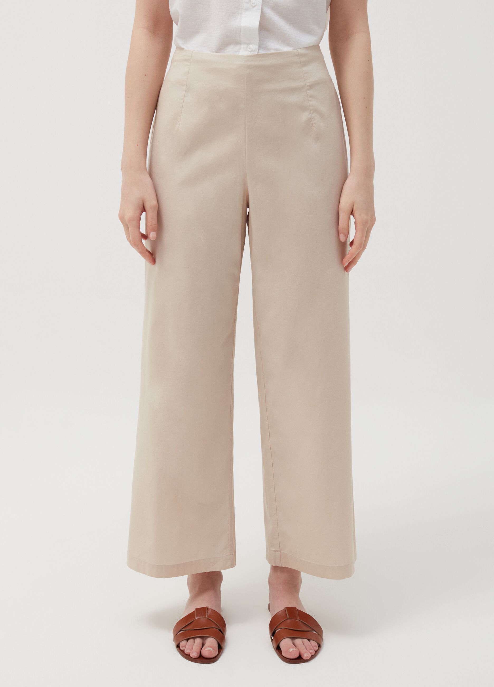 Pantaloni wide leg in cotone_1