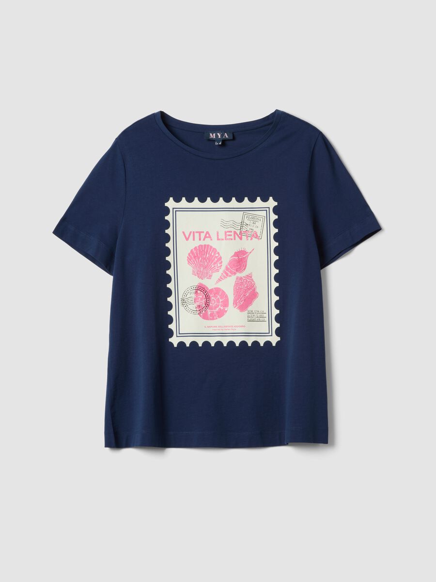 Blue pure cotton T-shirt with print, regular fit_4
