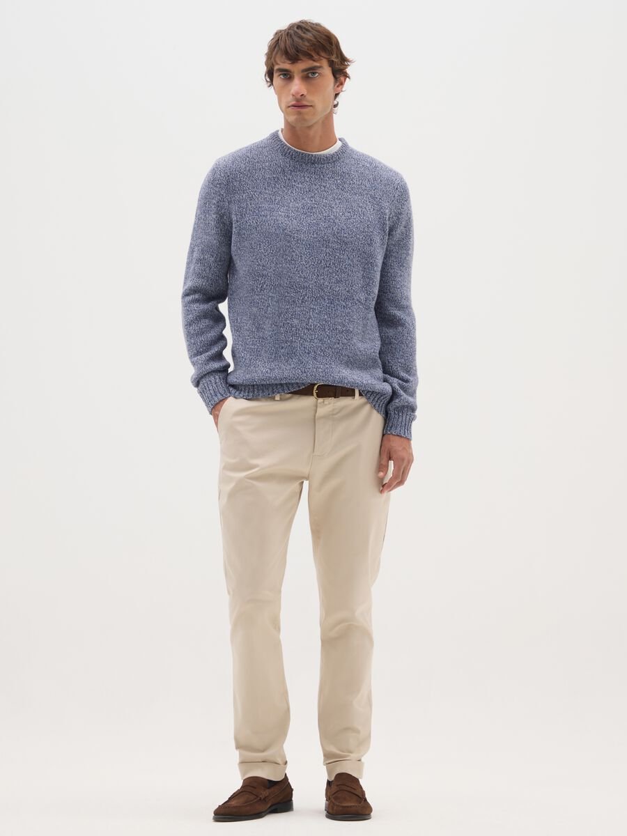 Pantaloni chino beige in misto cotone elasticizzato slim fit_0