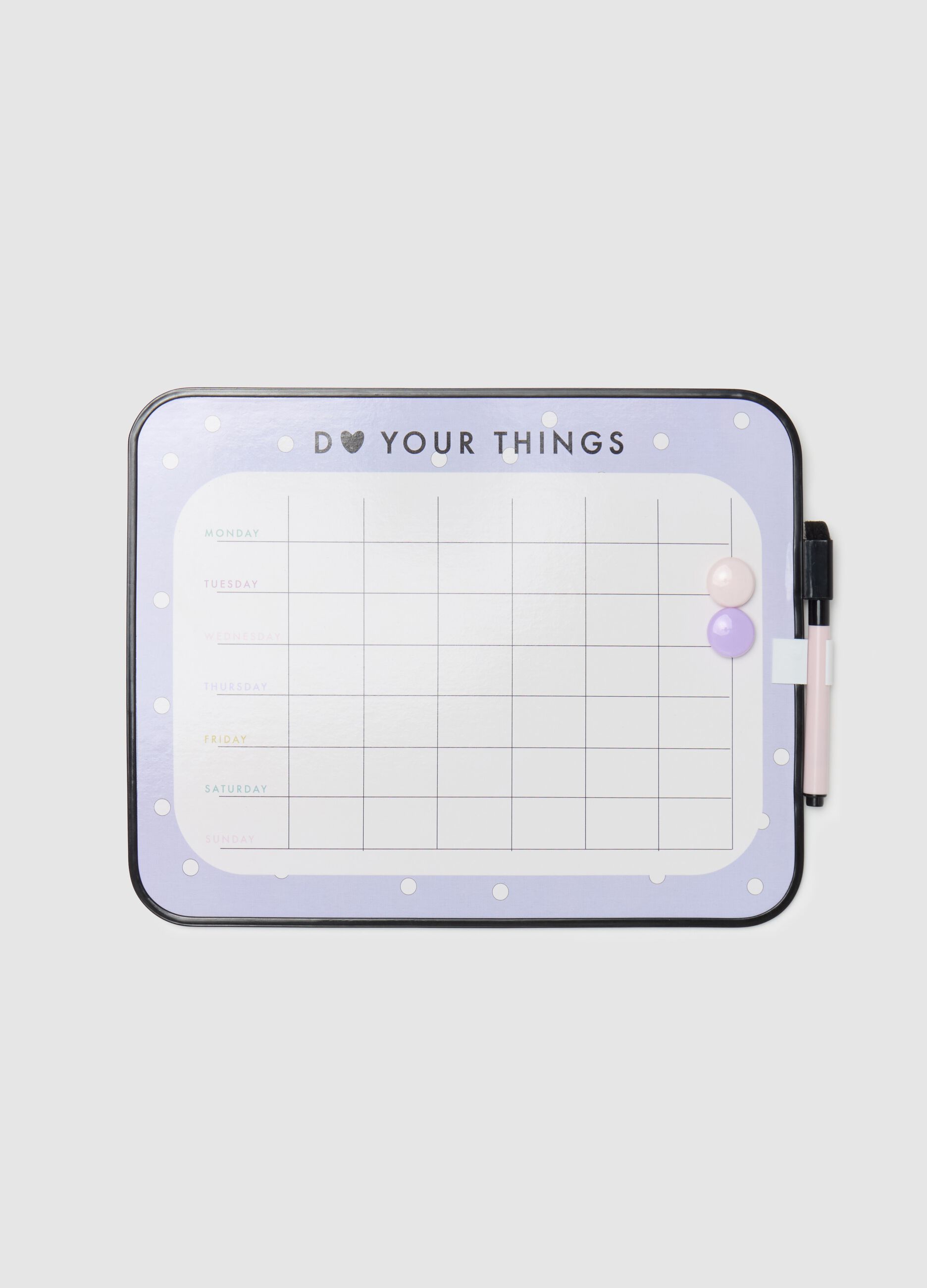 Magnetic board with weekly agenda