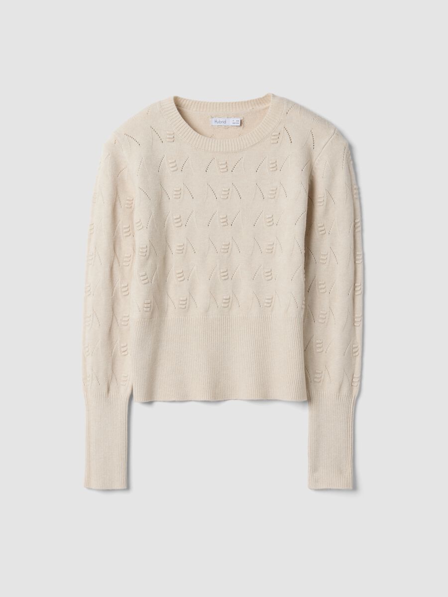 Maglia beige in misto viscosa traforata regular fit_0