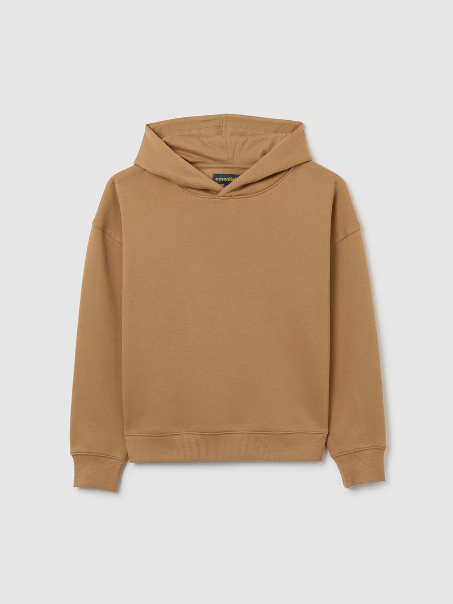Brown cotton blend regular fit hoodie_0