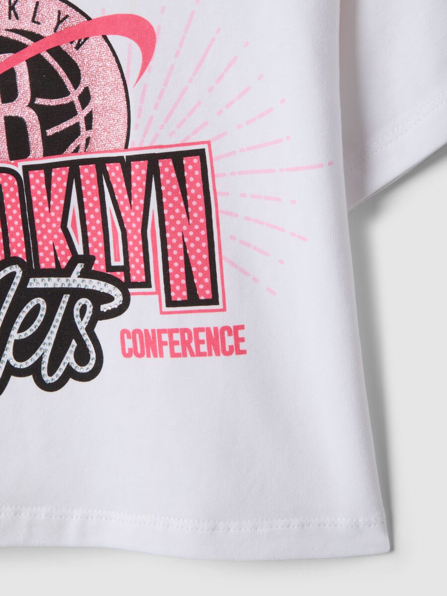 White stretch cotton girls' boxy fit Brooklyn T-shirt_3