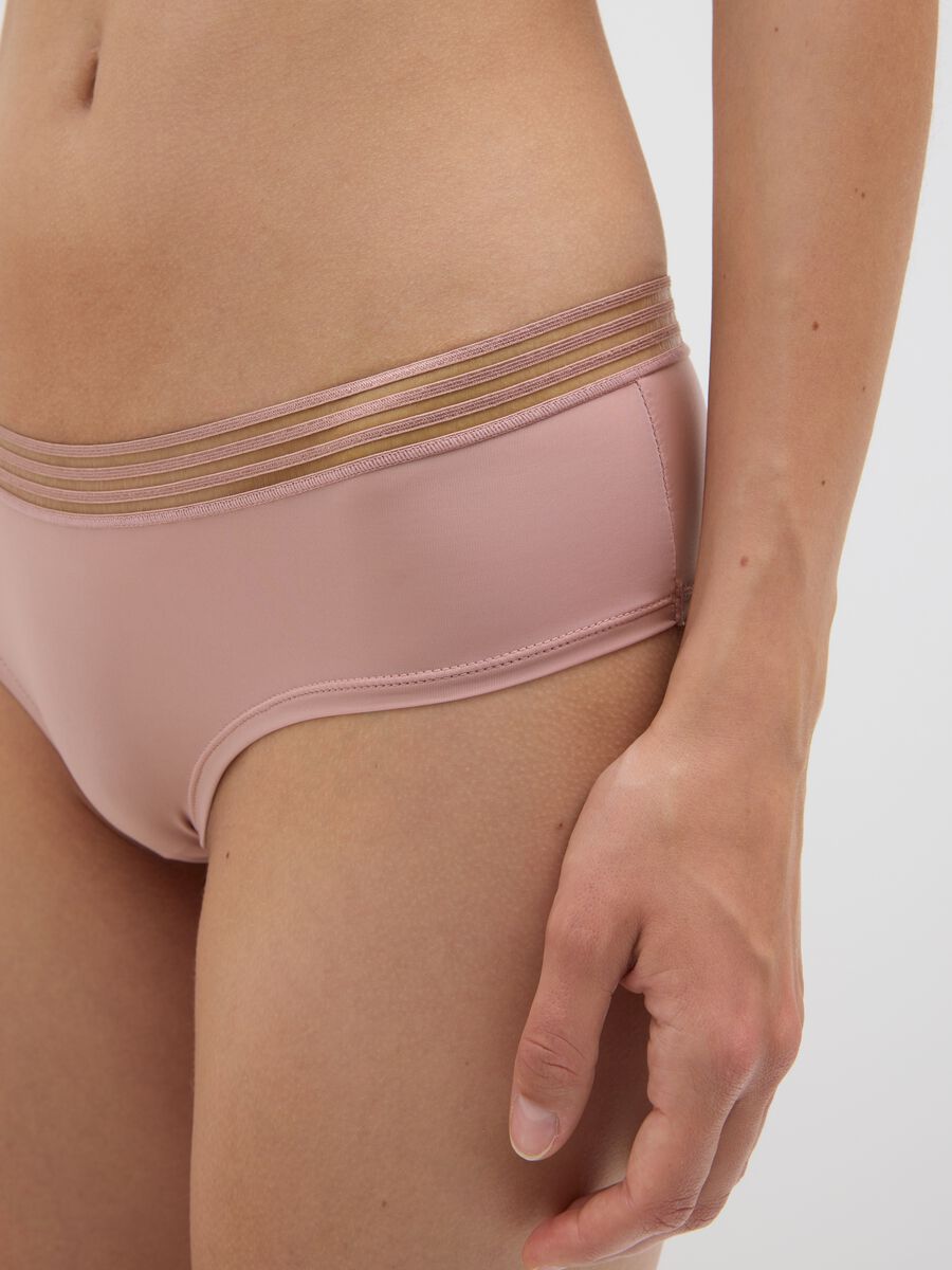 Microfibre French knickers with striped elastic_3