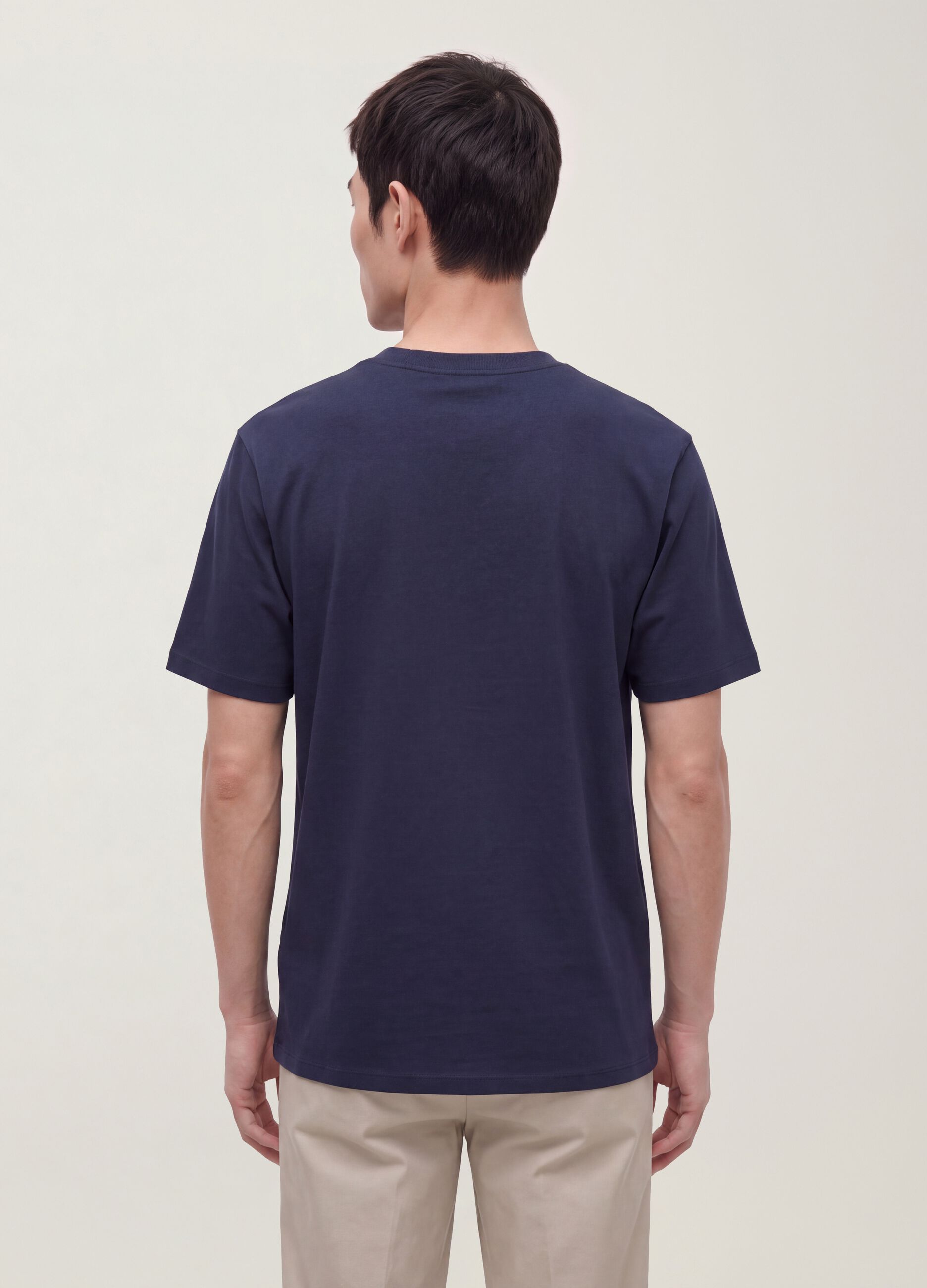 Blue pure cotton crew-neck T-shirt, relaxed fit