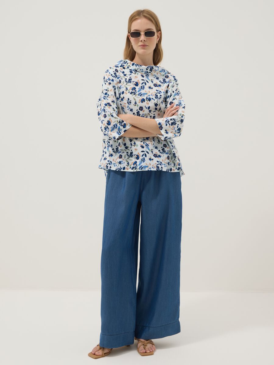 Blue palazzo trousers in pure lyocell_0