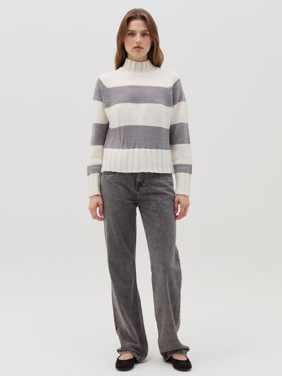 Striped knit top with mock neck_1